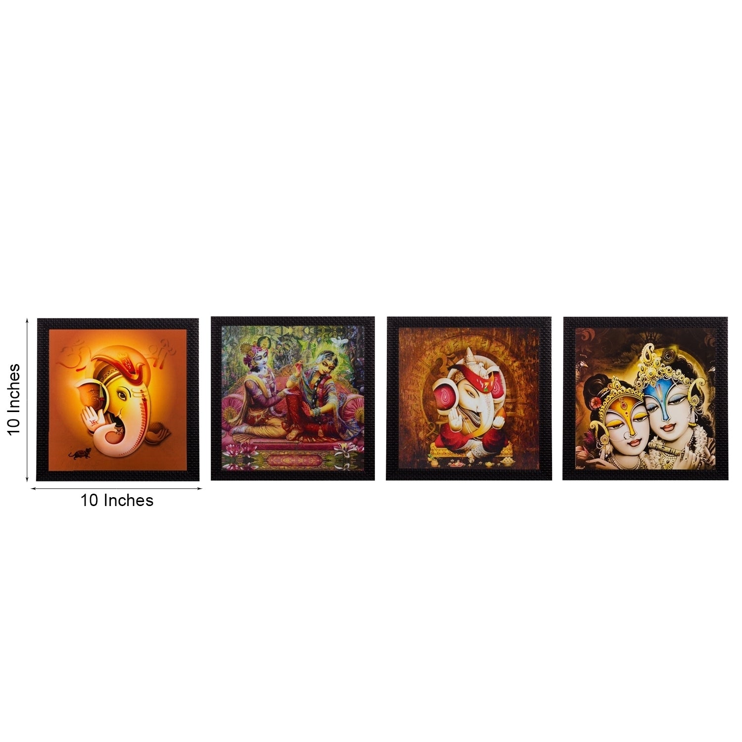 Set Of 4 Radha Krishna and Ganesha Satin Matt Texture UV Art Painting 2