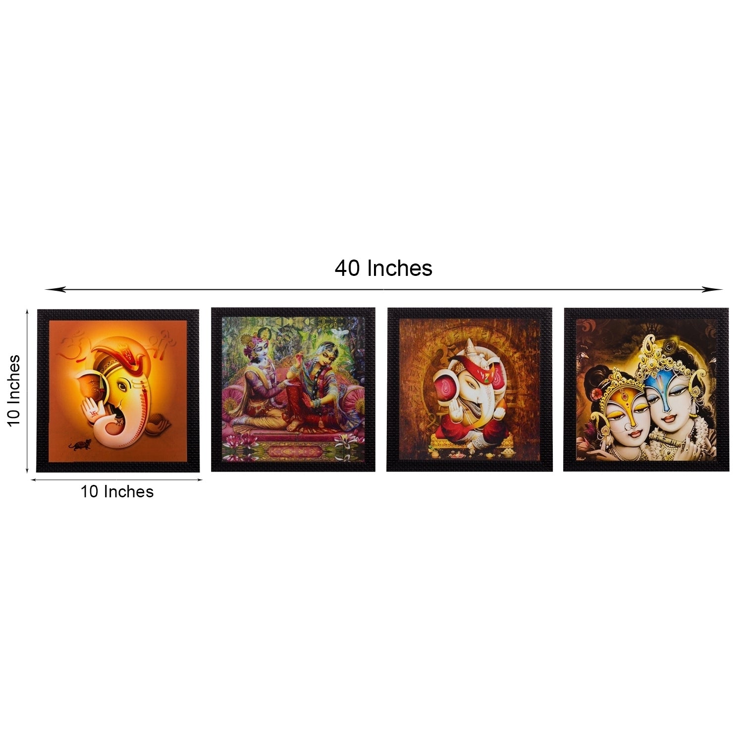 Set Of 4 Radha Krishna and Ganesha Satin Matt Texture UV Art Painting 3