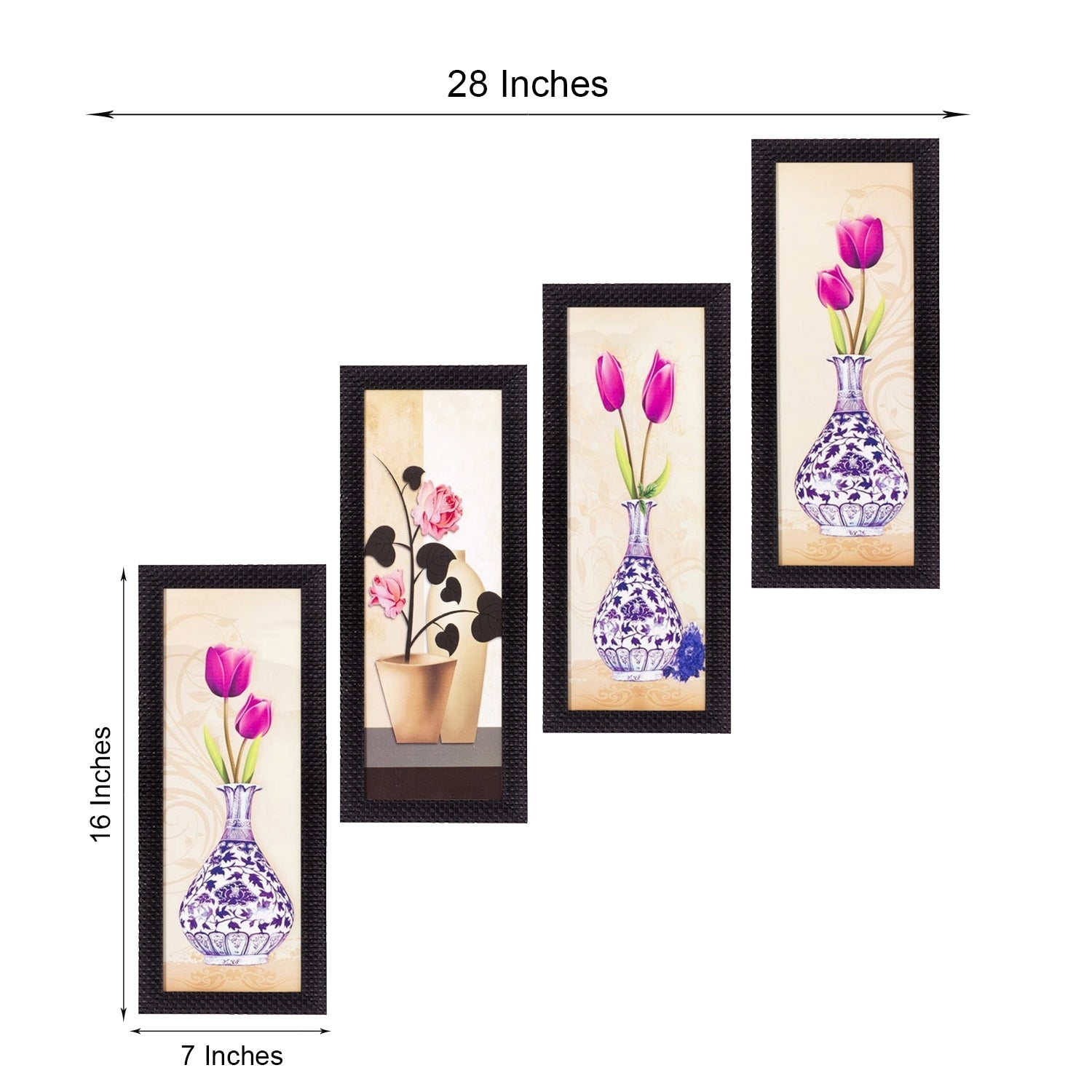 Set Of 4 Botanical Floral Pots Satin Matt Texture UV Art Painting 3