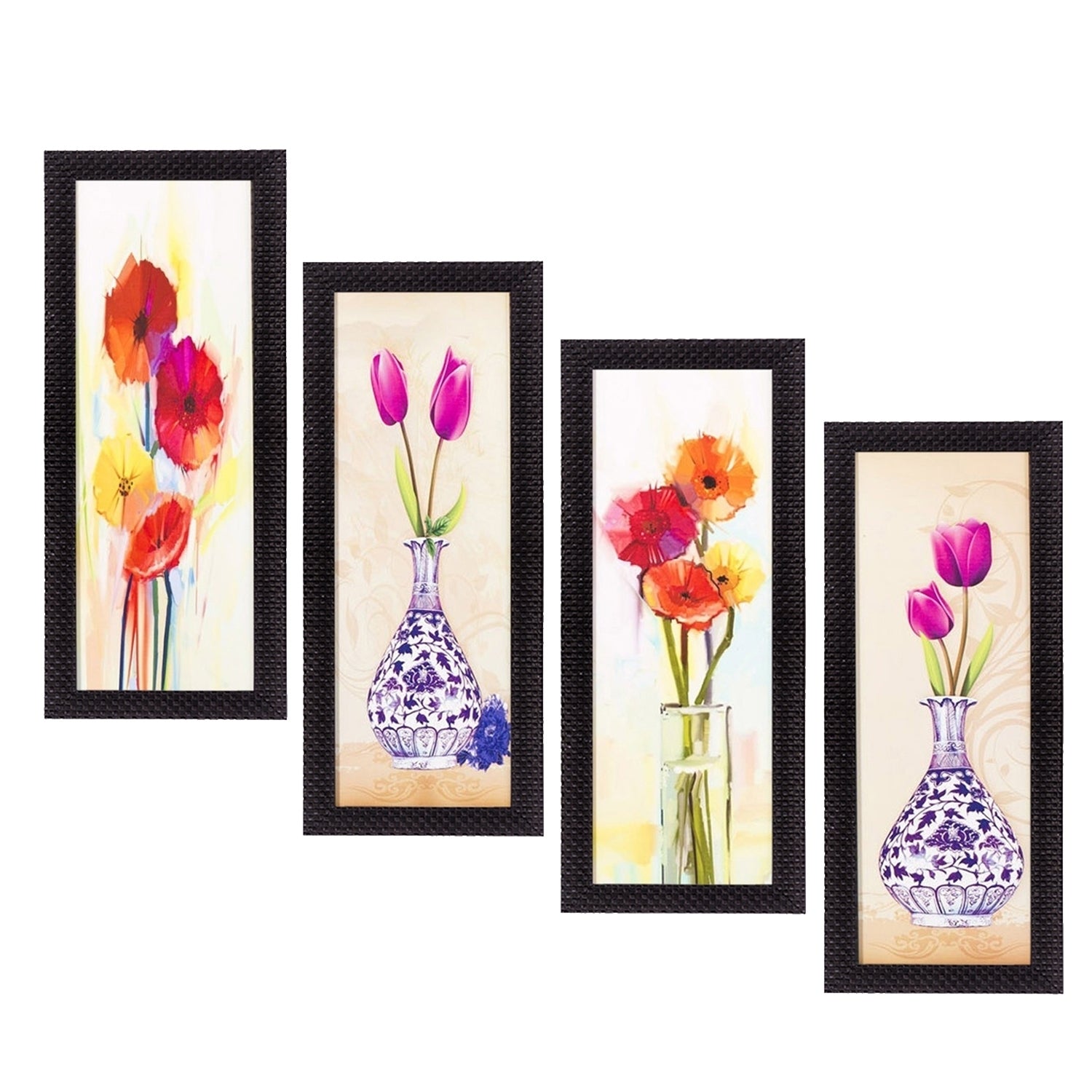 Set Of 4 Botanical Floral Pots Satin Matt Texture UV Art Painting