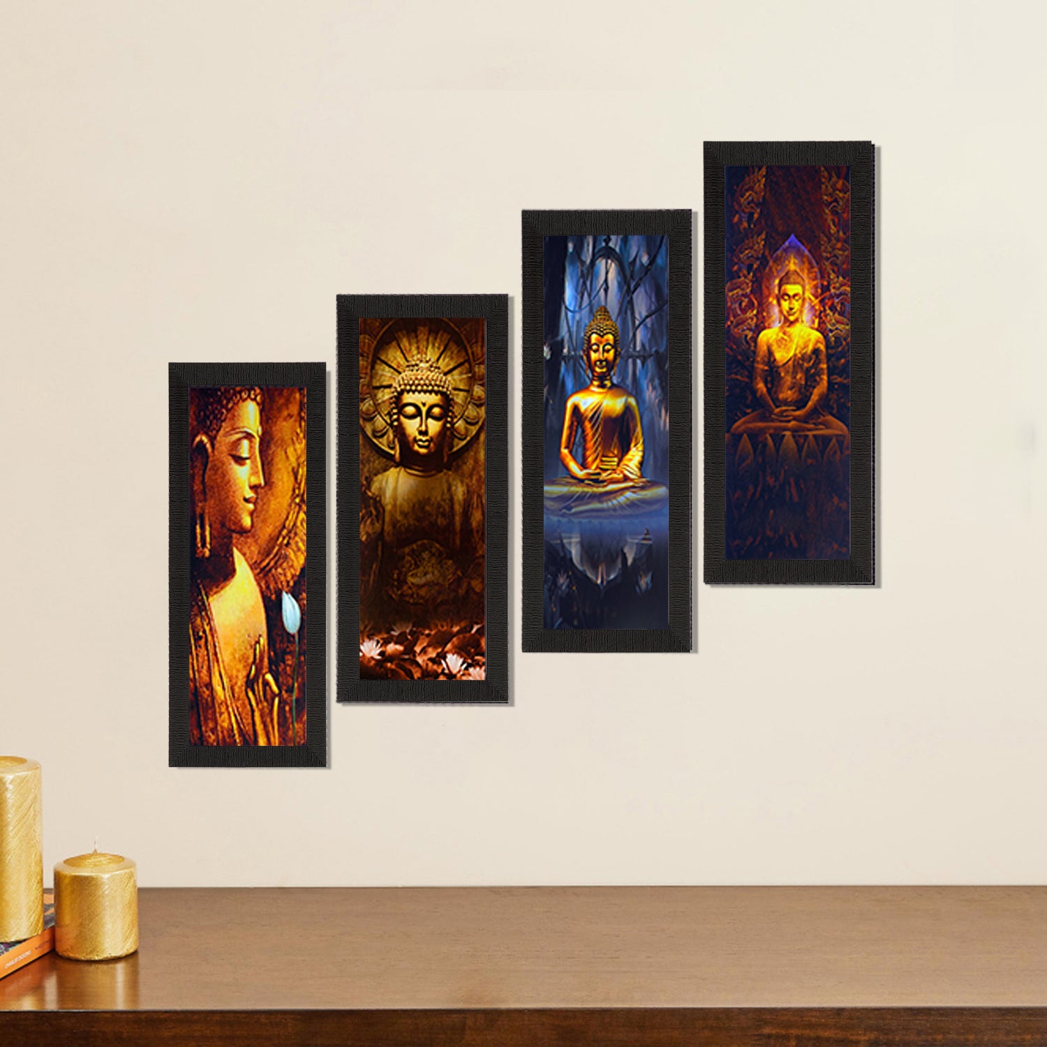 Set Of 4 Lord Buddha Satin Matt Texture UV Art Painting 1