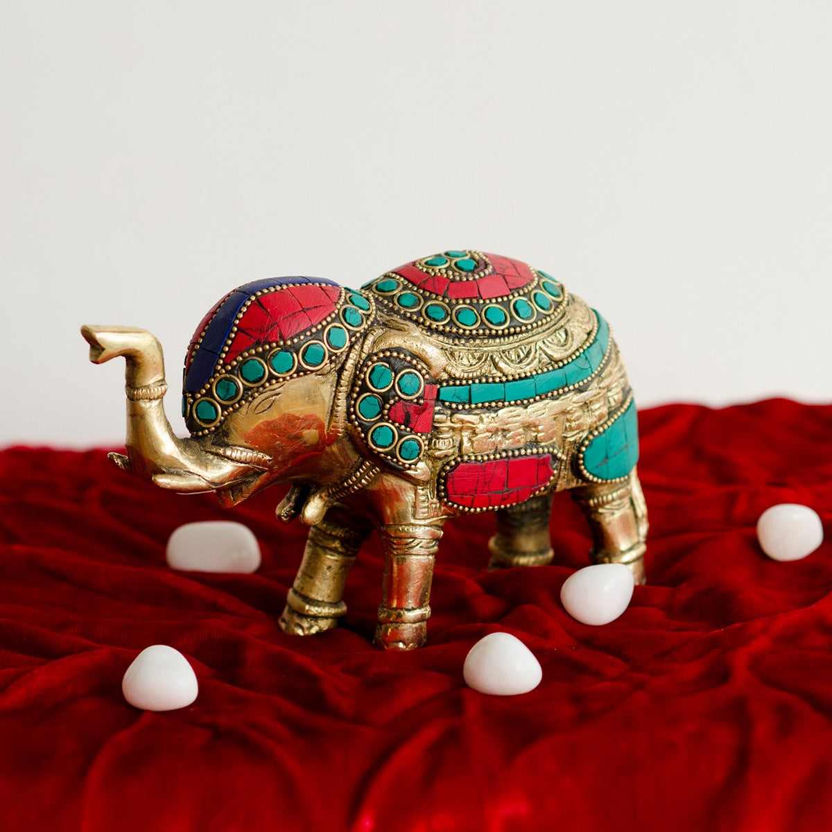Stone Studded Brass Elephant Statue Animal Figurines 2