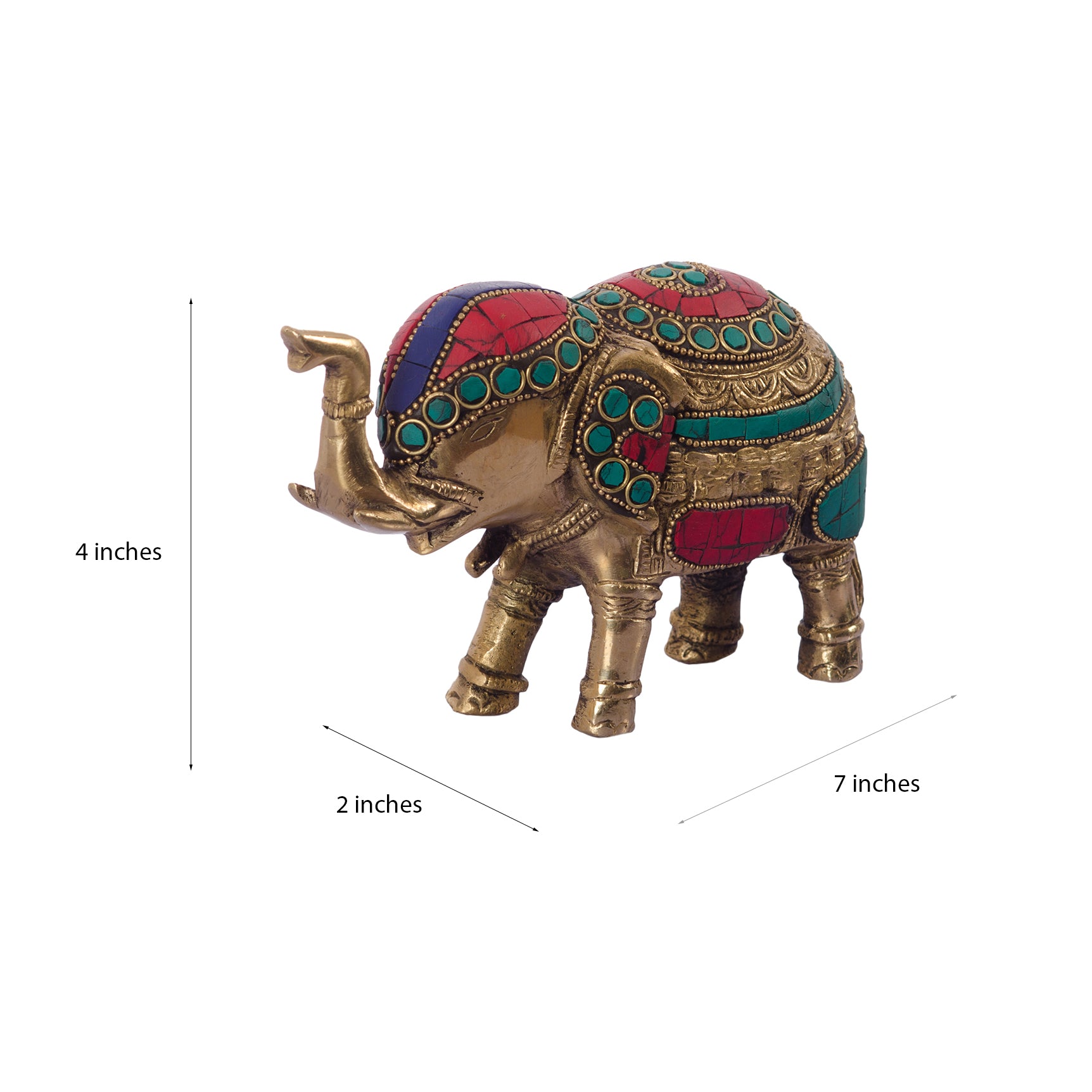 Stone Studded Brass Elephant Statue Animal Figurines 3