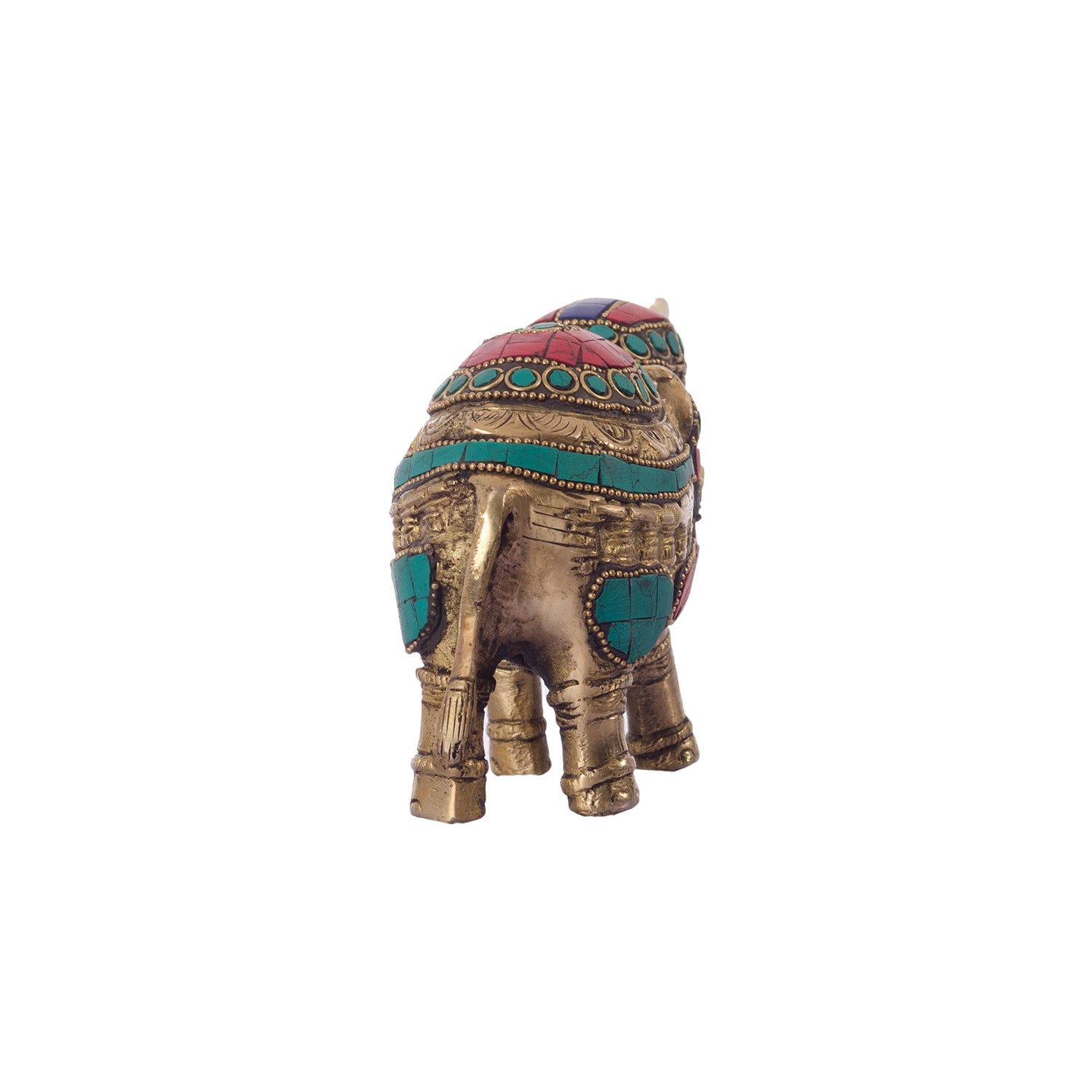 Stone Studded Brass Elephant Statue Animal Figurines 5
