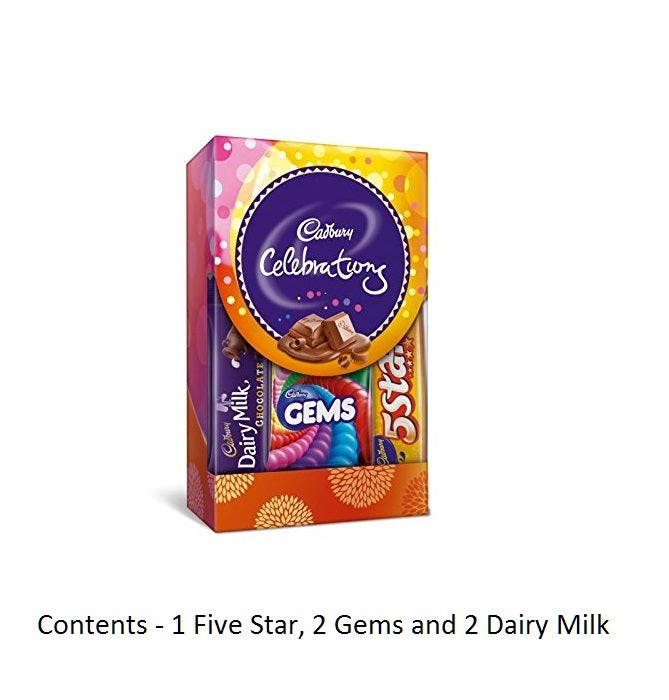 Designer Kundan Rakhi with Cadbury Celebrations Gift Pack of 5 Assorted Chocolates and Roli Tikka Matki, Best Wishes Greeting Card 1