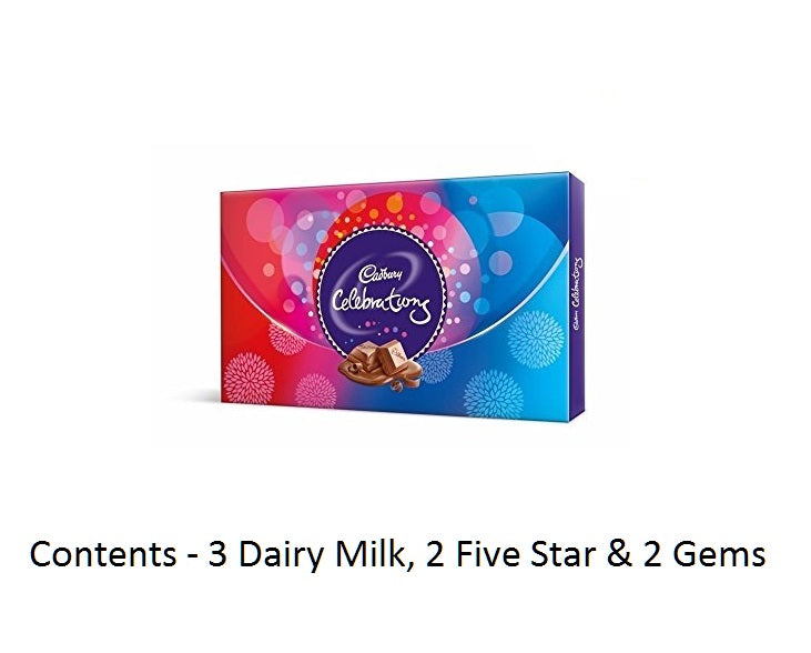Designer Rakhi with Cadbury Celebrations Gift Pack of 7 Assorted Chocolates and Roli Tikka Matki, Best Wishes Greeting Card 1