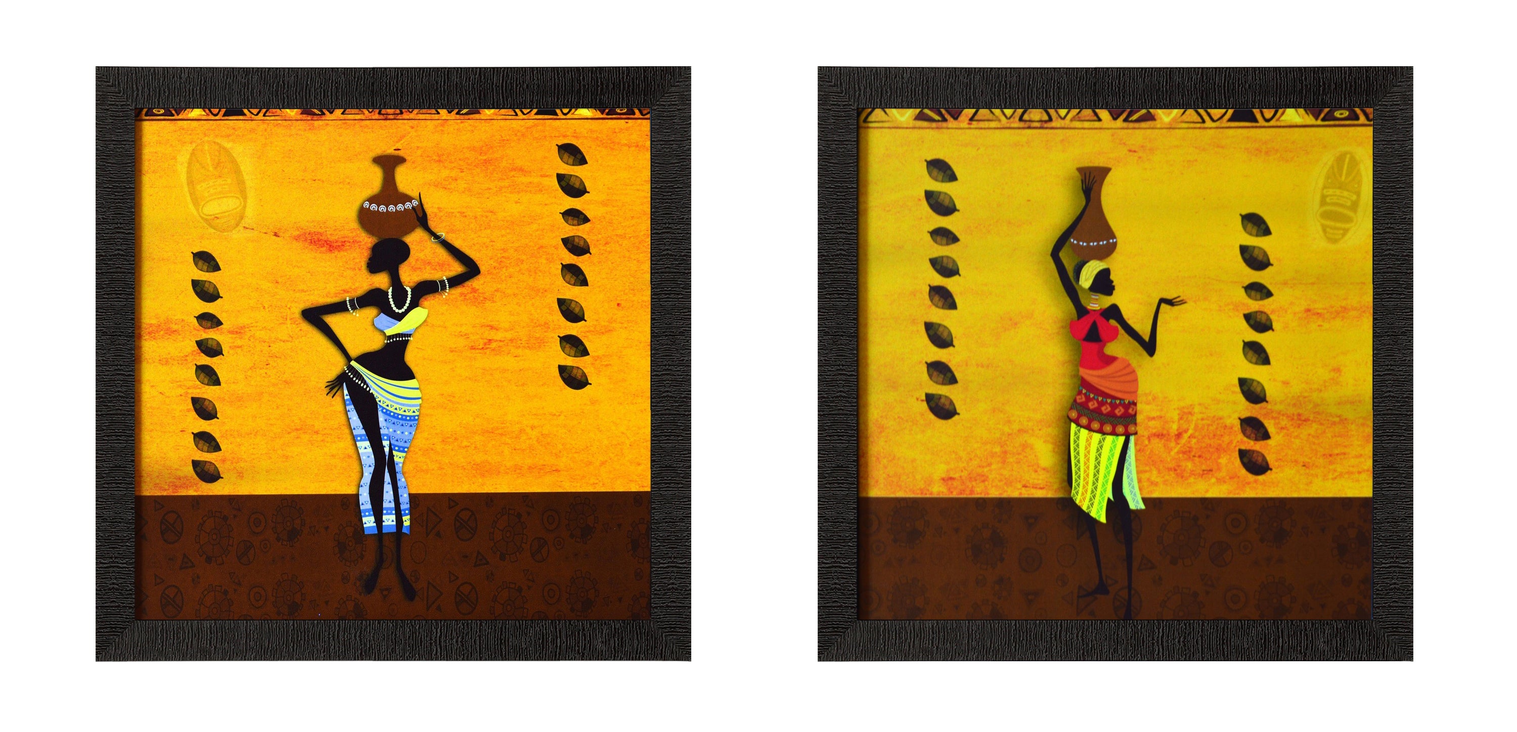 Set of 2 Tribal Lady Satin Matt Texture UV Art Painting