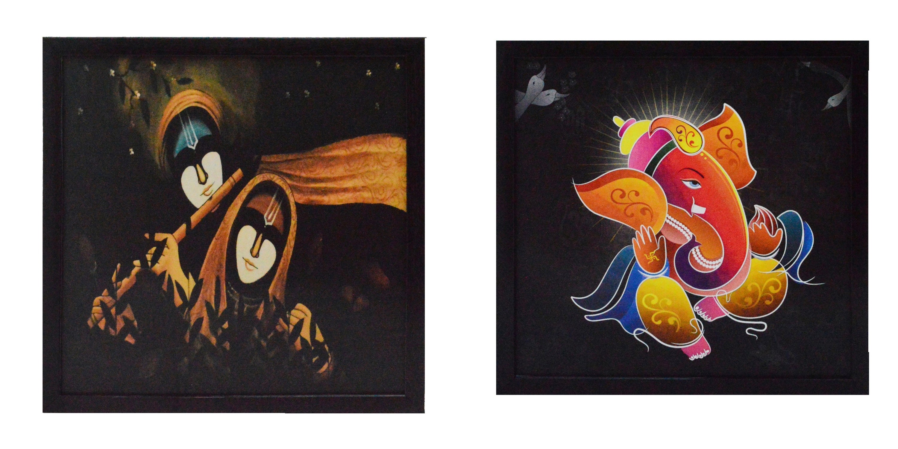 Set of Lord Ganesha and Radha Krishna Satin Matt Texture UV Art Painting