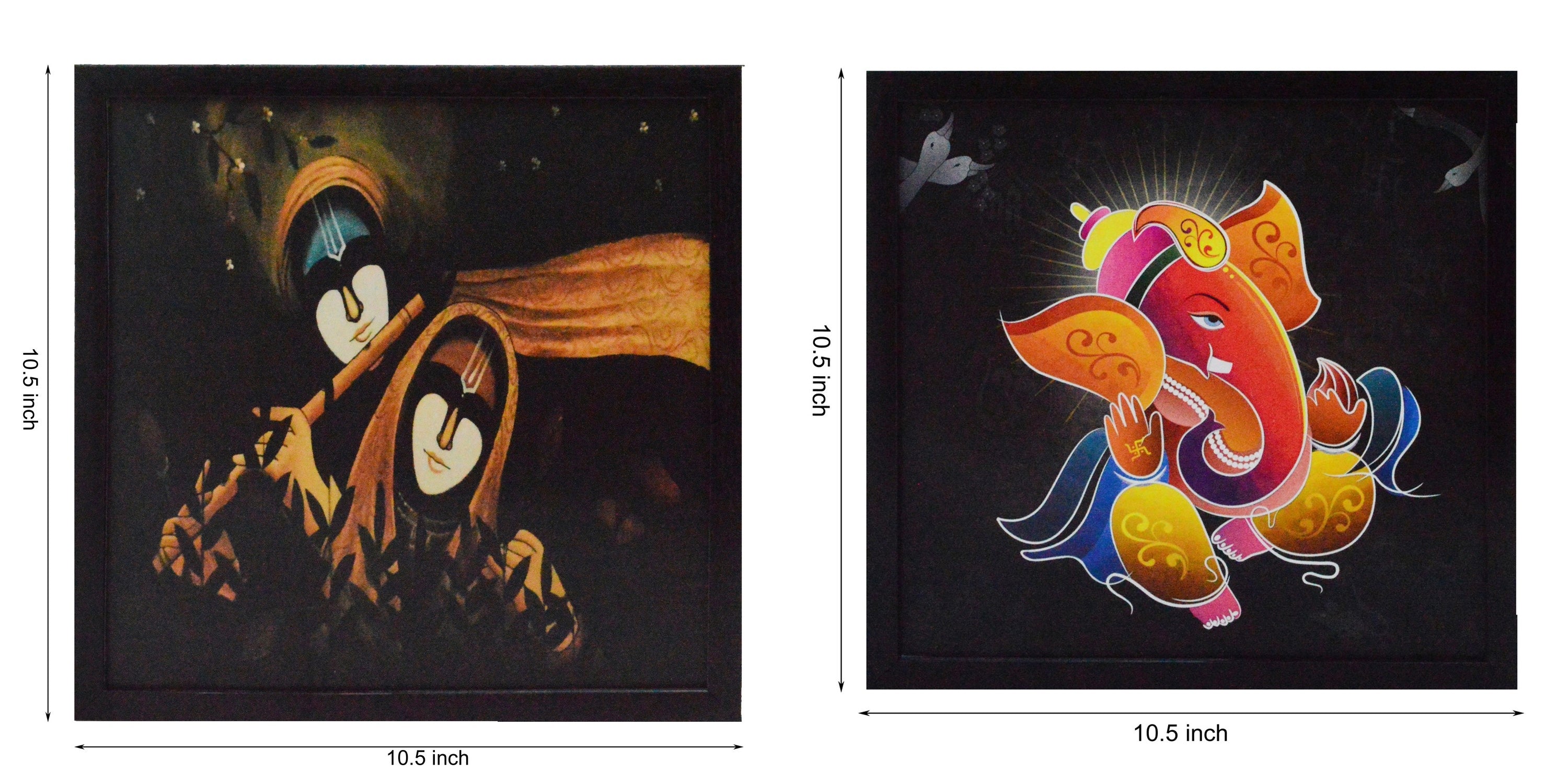 Set of Lord Ganesha and Radha Krishna Satin Matt Texture UV Art Painting 2