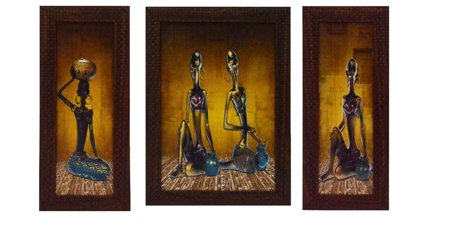 Set of 3 Tribal Lady Satin Matt Texture UV Art Painting