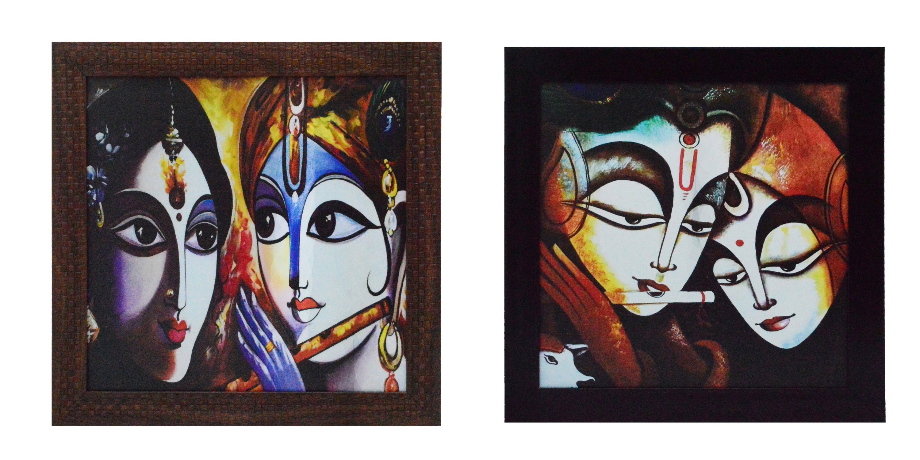 Set of 2 Radha Krishna Satin Matt Texture UV Art Painting