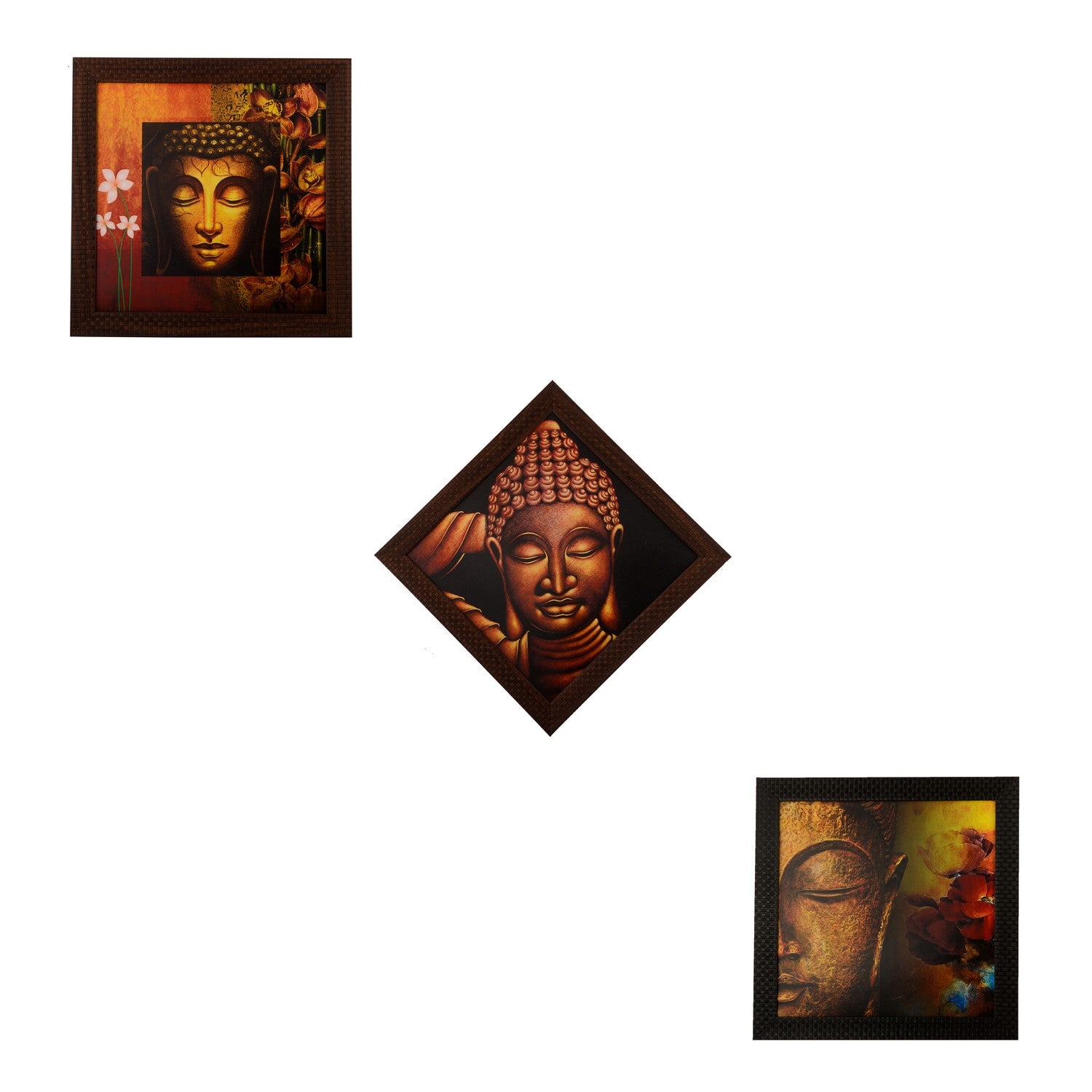 Set of 3 Meditating Buddha Satin Matt Texture UV Art Painting