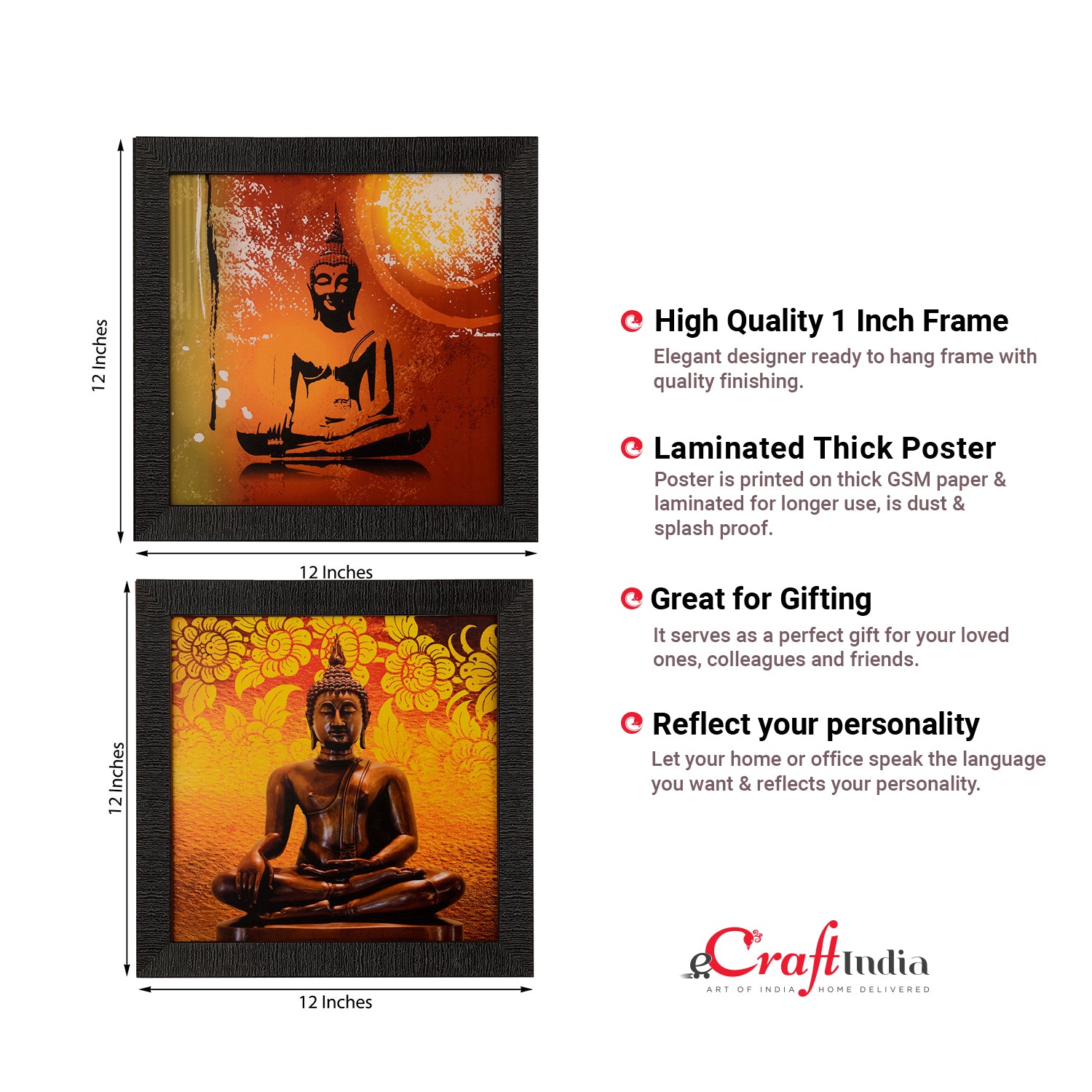 Set of 2 Meditating Buddha Satin Matt Texture UV Art Painting 2