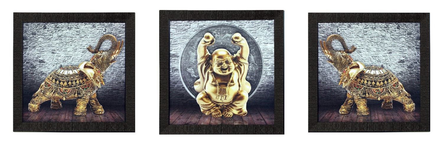 Set of 3 Buddha and Elephant Satin Matt Texture UV Art Painting