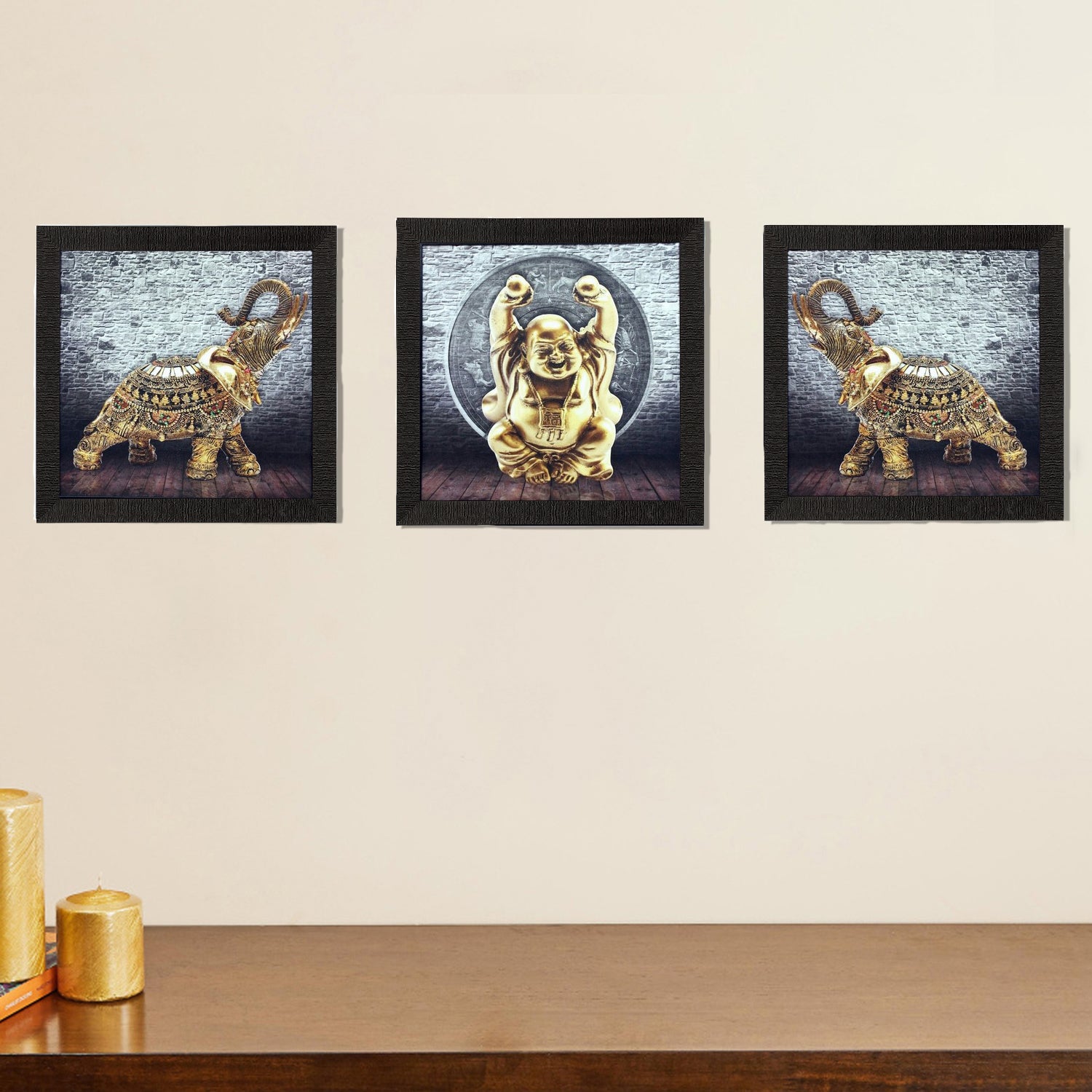 Set of 3 Buddha and Elephant Satin Matt Texture UV Art Painting 1