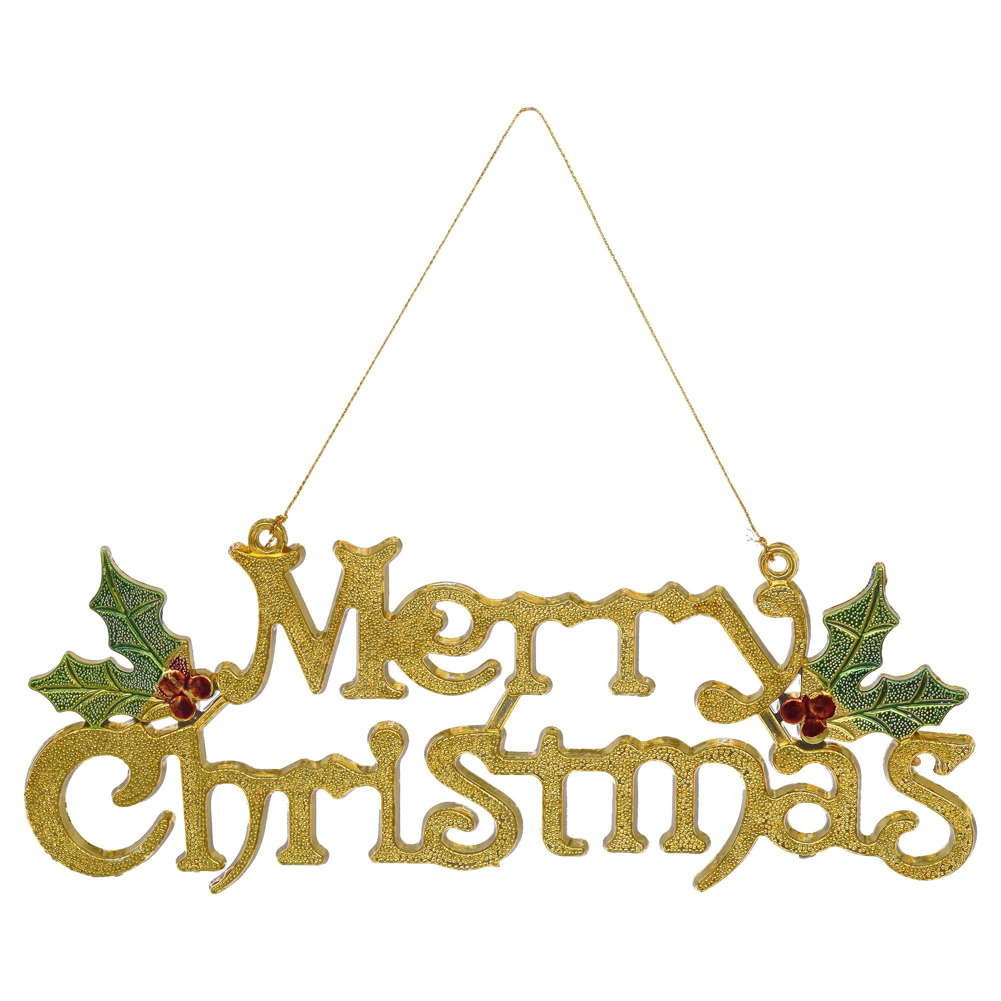 eCraftIndia Green & Gold Merry Christmas Wooden Cutout Wall Hanging Decoration Ornaments Christmas Banner for Home Decor 2