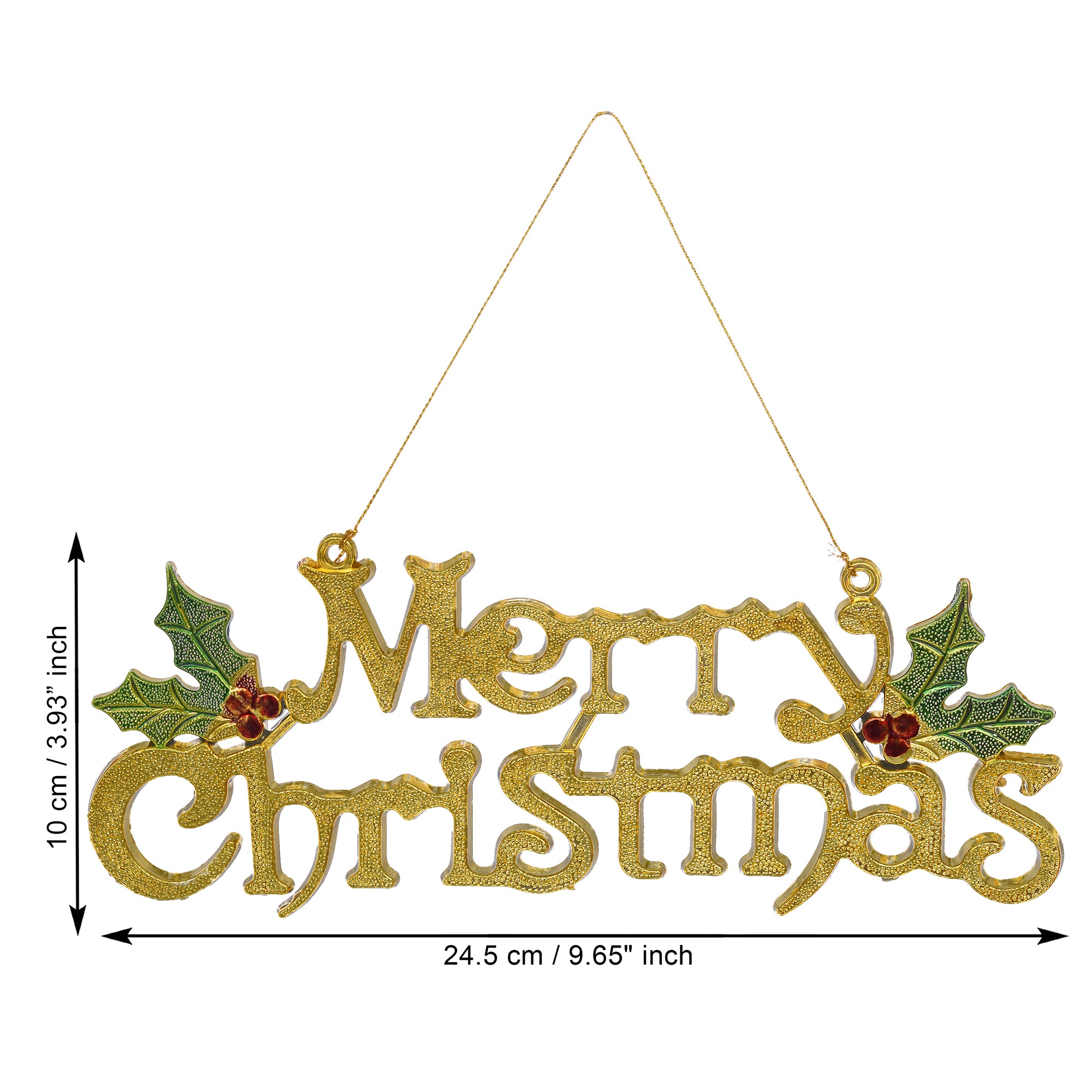 eCraftIndia Green & Gold Merry Christmas Wooden Cutout Wall Hanging Decoration Ornaments Christmas Banner for Home Decor 3
