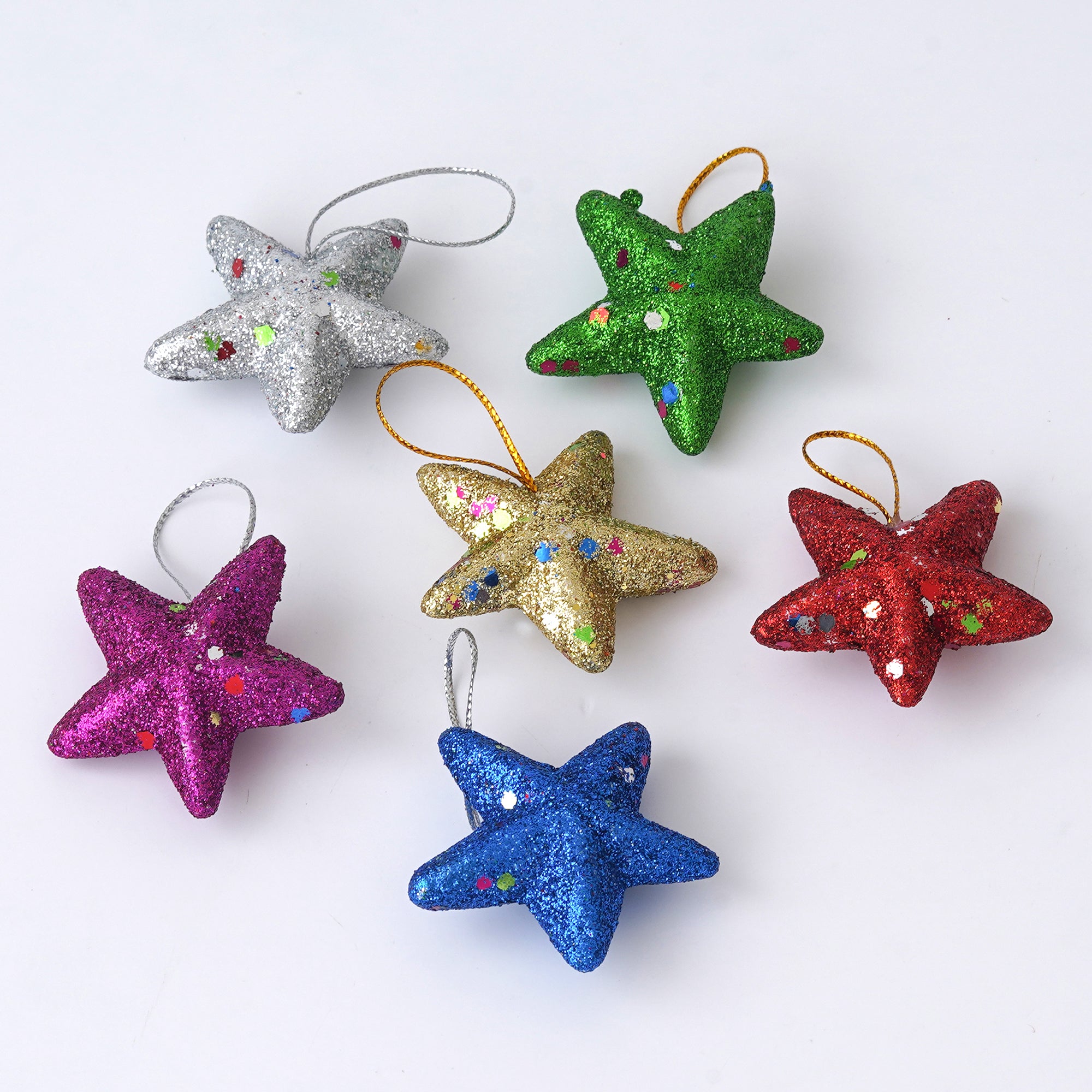 eCraftIndia Multicolor Glittering Xmas Stars for Decorating Christmas Tree and Hanging on Walls, Doors Set of 5 Pieces 2
