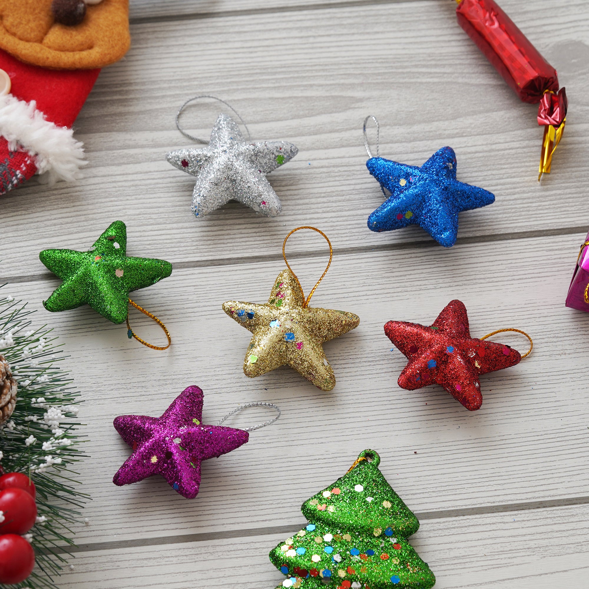 eCraftIndia Multicolor Glittering Xmas Stars for Decorating Christmas Tree and Hanging on Walls, Doors Set of 5 Pieces 4