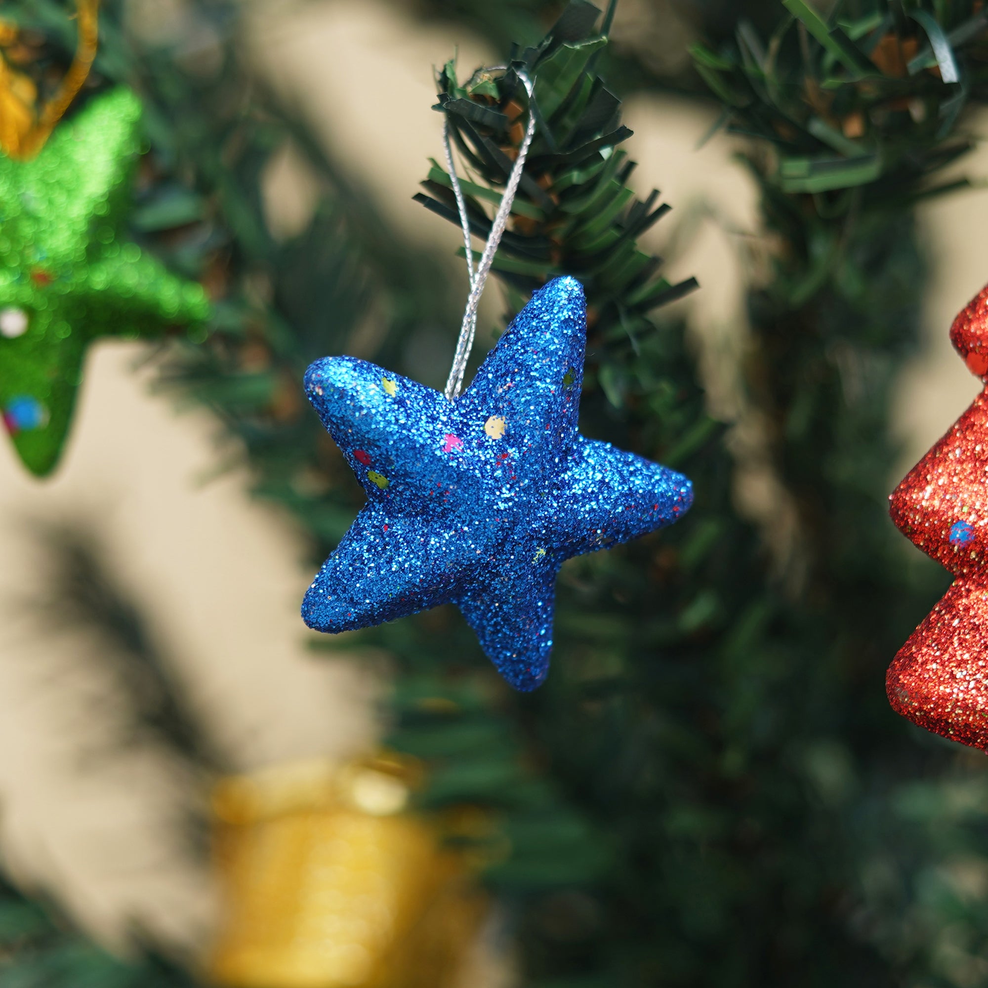 eCraftIndia Multicolor Glittering Xmas Stars for Decorating Christmas Tree and Hanging on Walls, Doors Set of 5 Pieces 6