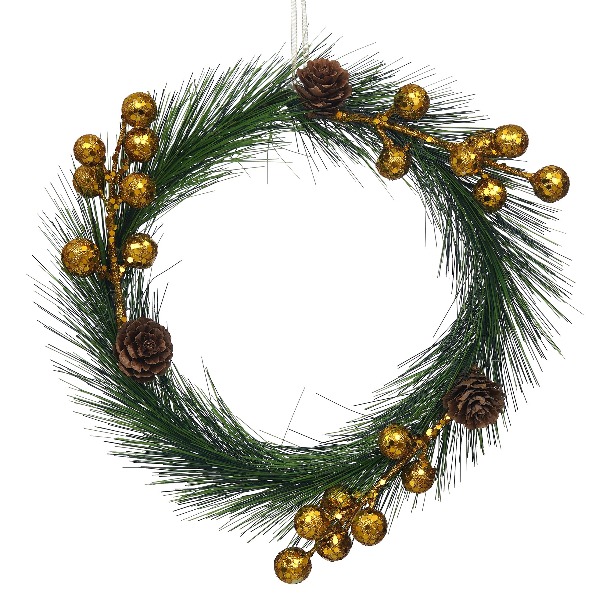 eCraftIndia Green Christmas Wreath with Gold Balls and Flowers Decorative Ornaments 2