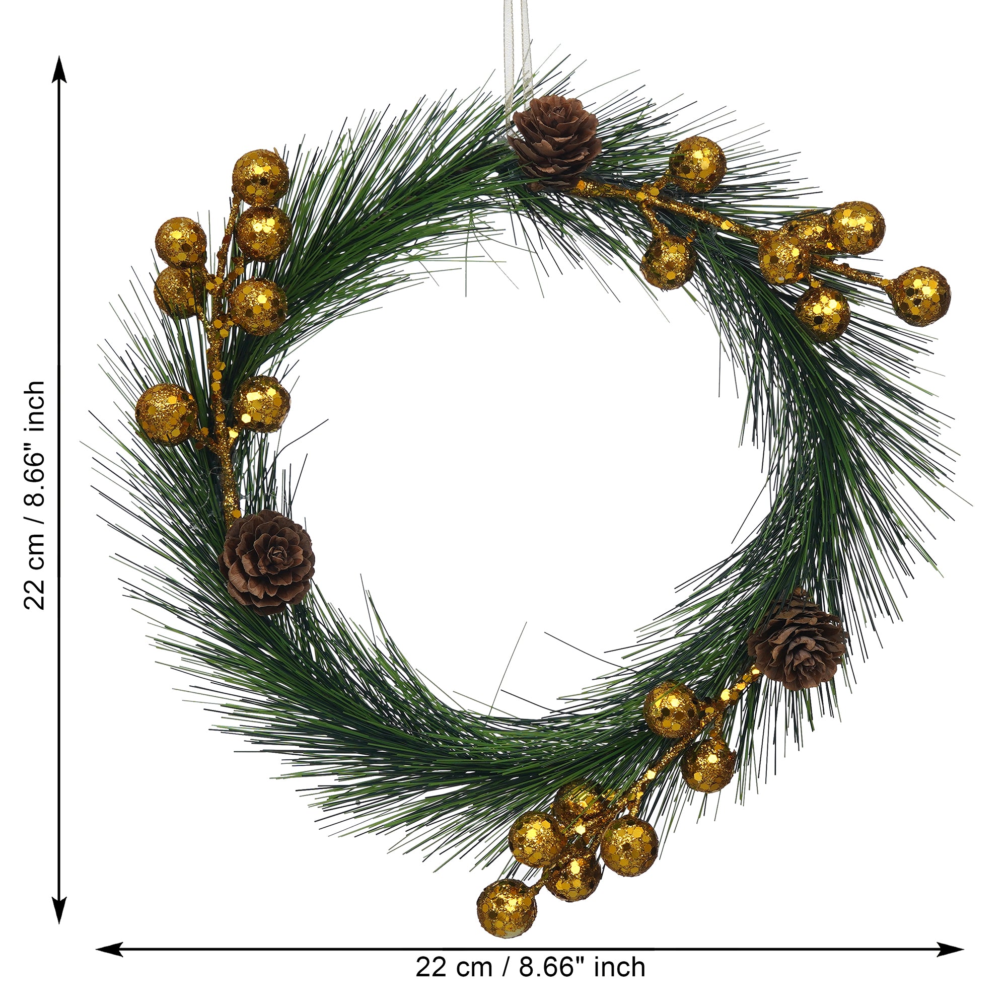 eCraftIndia Green Christmas Wreath with Gold Balls and Flowers Decorative Ornaments 3