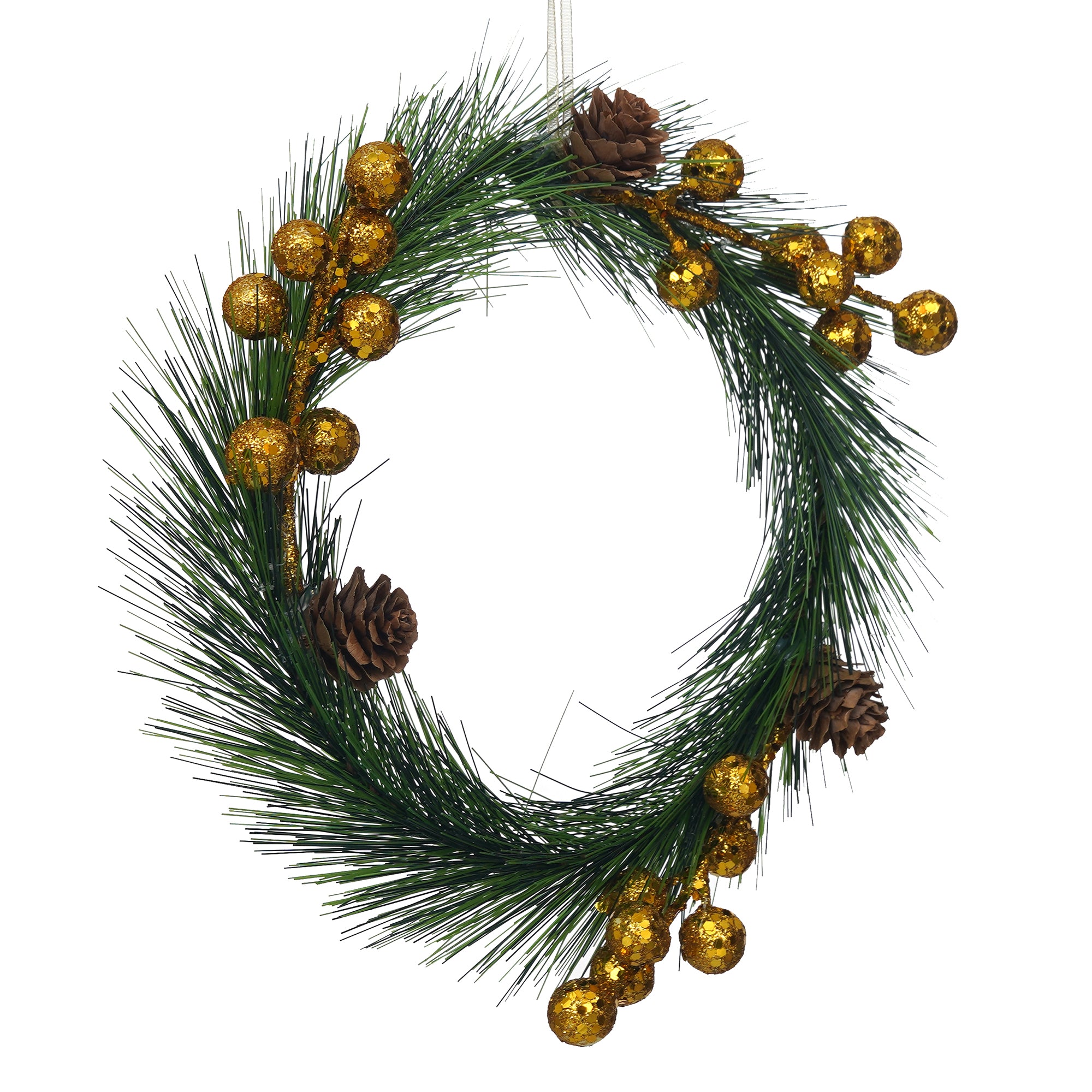eCraftIndia Green Christmas Wreath with Gold Balls and Flowers Decorative Ornaments 6