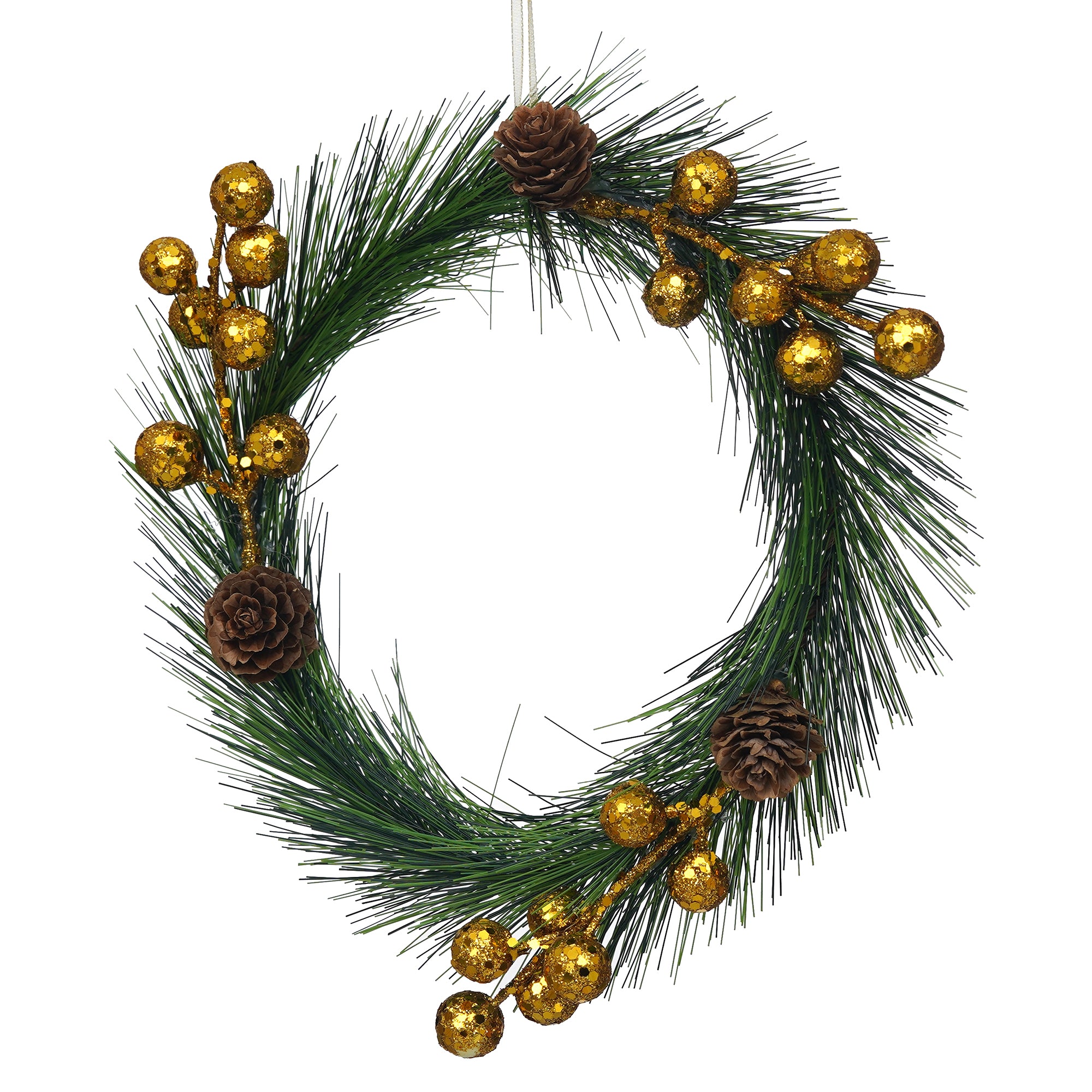 eCraftIndia Green Christmas Wreath with Gold Balls and Flowers Decorative Ornaments 7