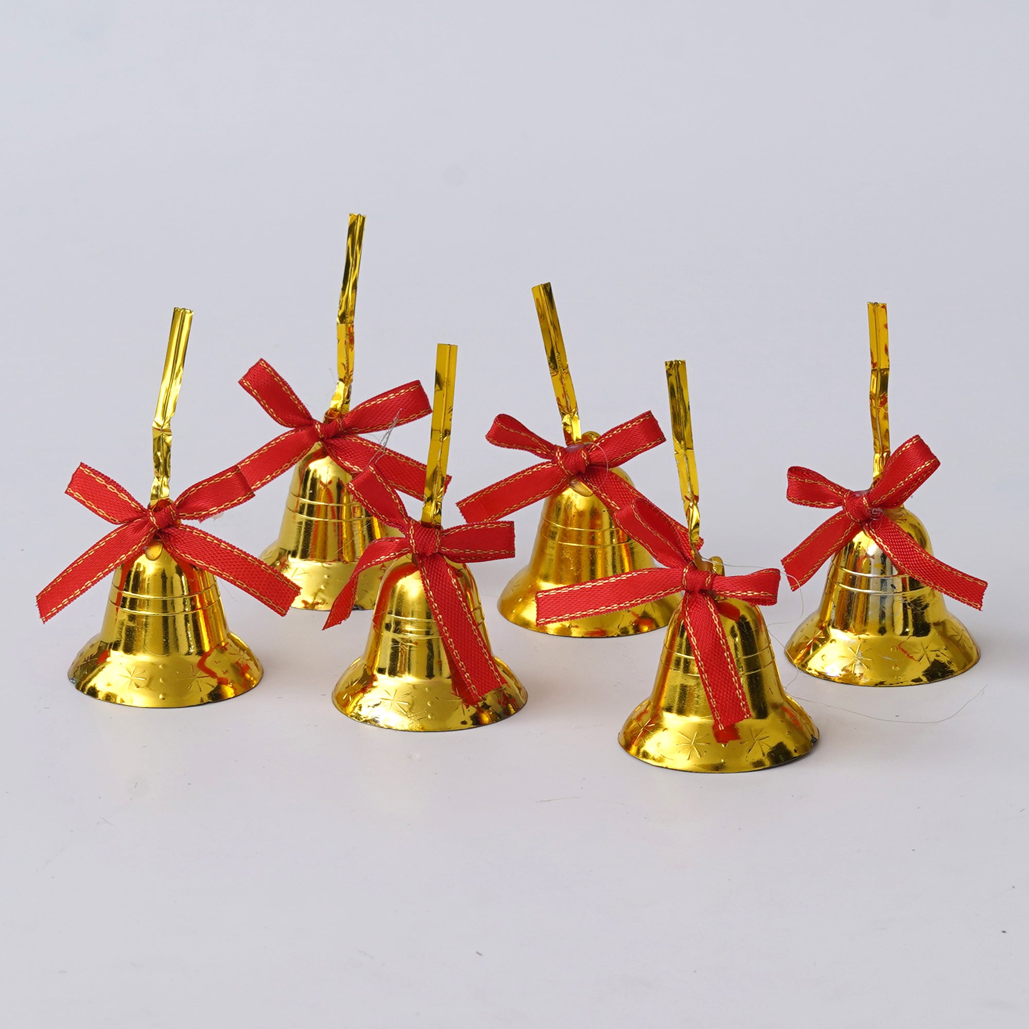 eCraftIndia Christmas Golden Jingle Bells with Red Ribbon  Christmas Tree and Wall Decoration Hanging Ornaments 2