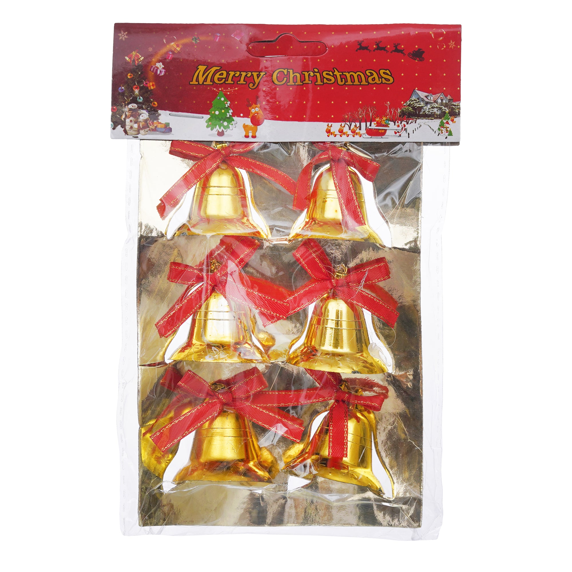 eCraftIndia Christmas Golden Jingle Bells with Red Ribbon  Christmas Tree and Wall Decoration Hanging Ornaments 4