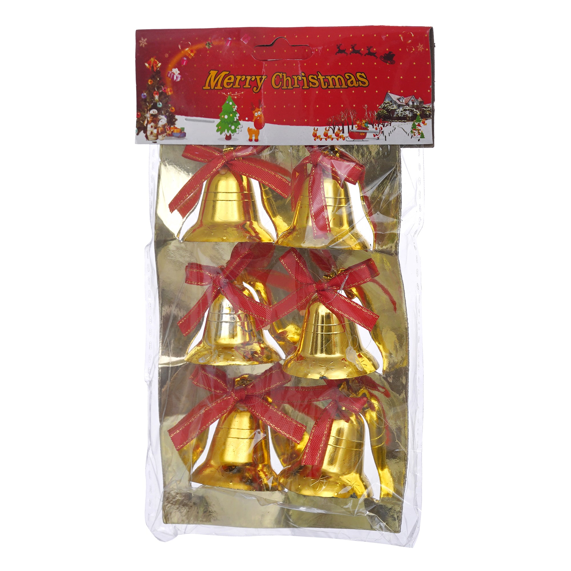 eCraftIndia Christmas Golden Jingle Bells with Red Ribbon  Christmas Tree and Wall Decoration Hanging Ornaments 5