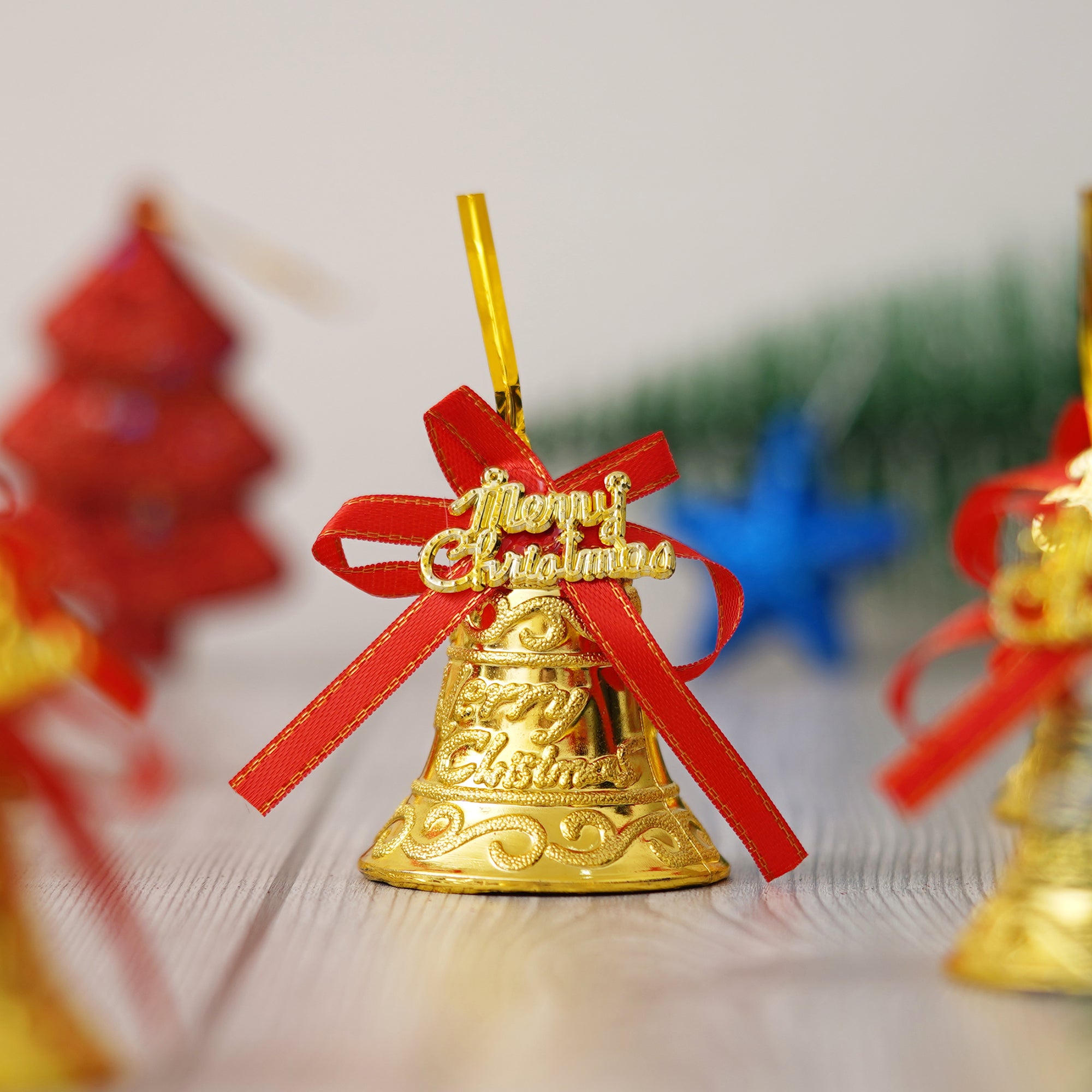 eCraftIndia Set of 6 Merry Christmas Golden Bells with Red Ribbon Christmas Tree Decoration  Christmas Decorations Items for Home Living Room 1