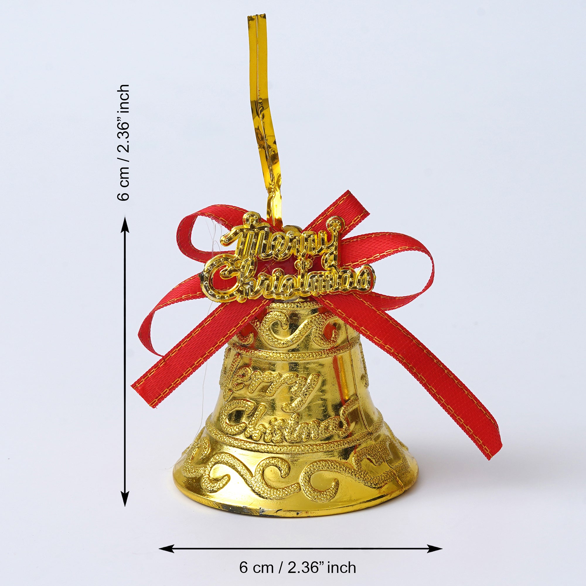 eCraftIndia Set of 6 Merry Christmas Golden Bells with Red Ribbon Christmas Tree Decoration  Christmas Decorations Items for Home Living Room 3