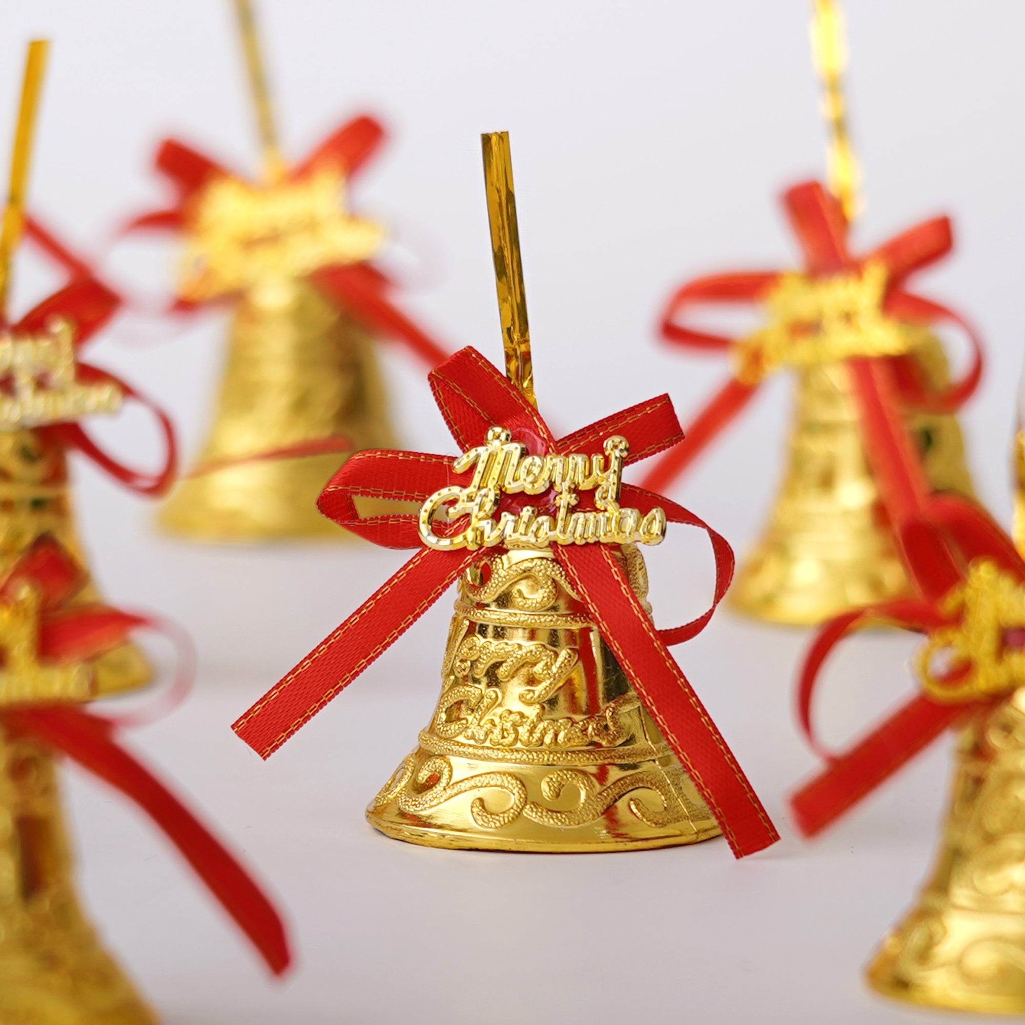 eCraftIndia Set of 6 Merry Christmas Golden Bells with Red Ribbon Christmas Tree Decoration  Christmas Decorations Items for Home Living Room 4