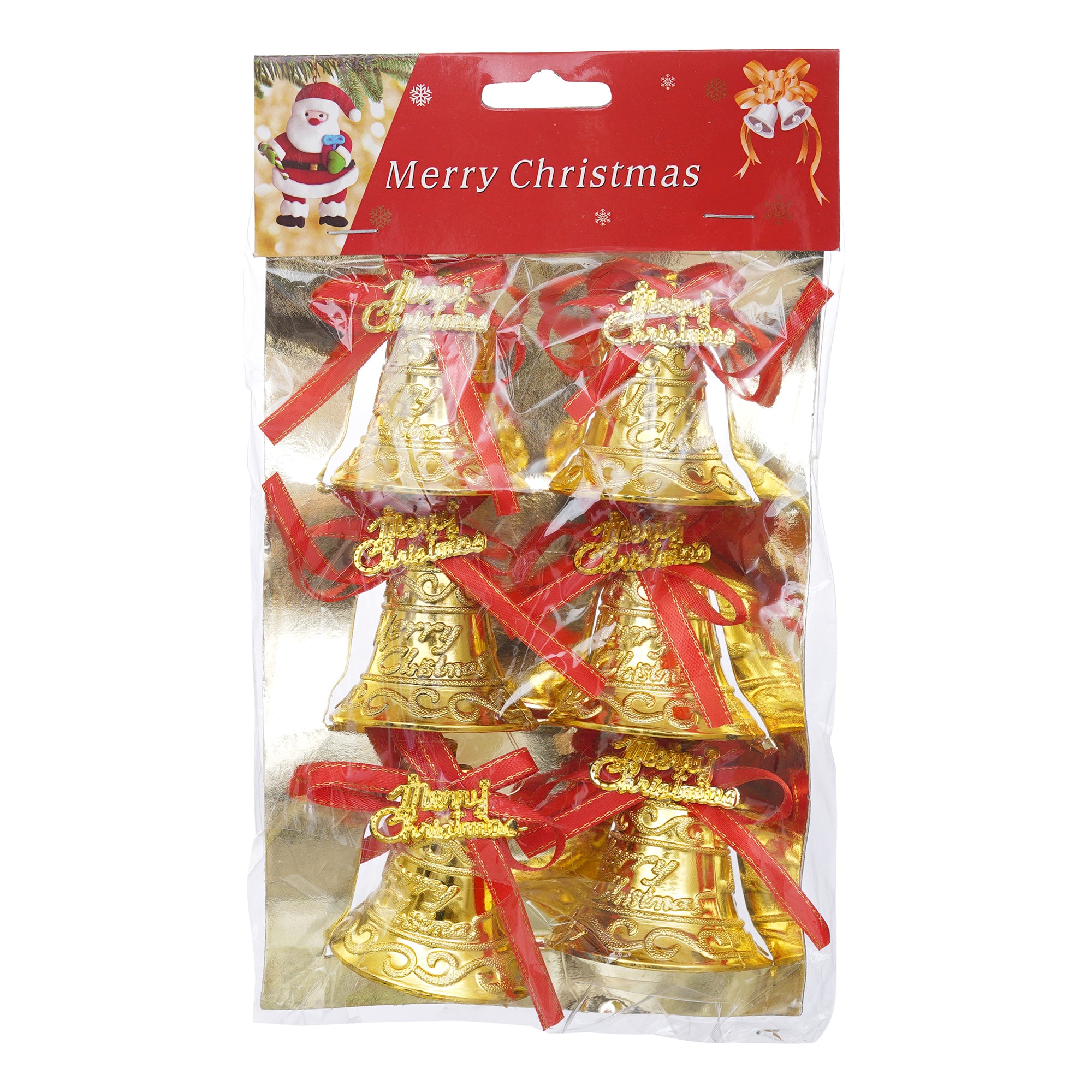 eCraftIndia Set of 6 Merry Christmas Golden Bells with Red Ribbon Christmas Tree Decoration  Christmas Decorations Items for Home Living Room 7