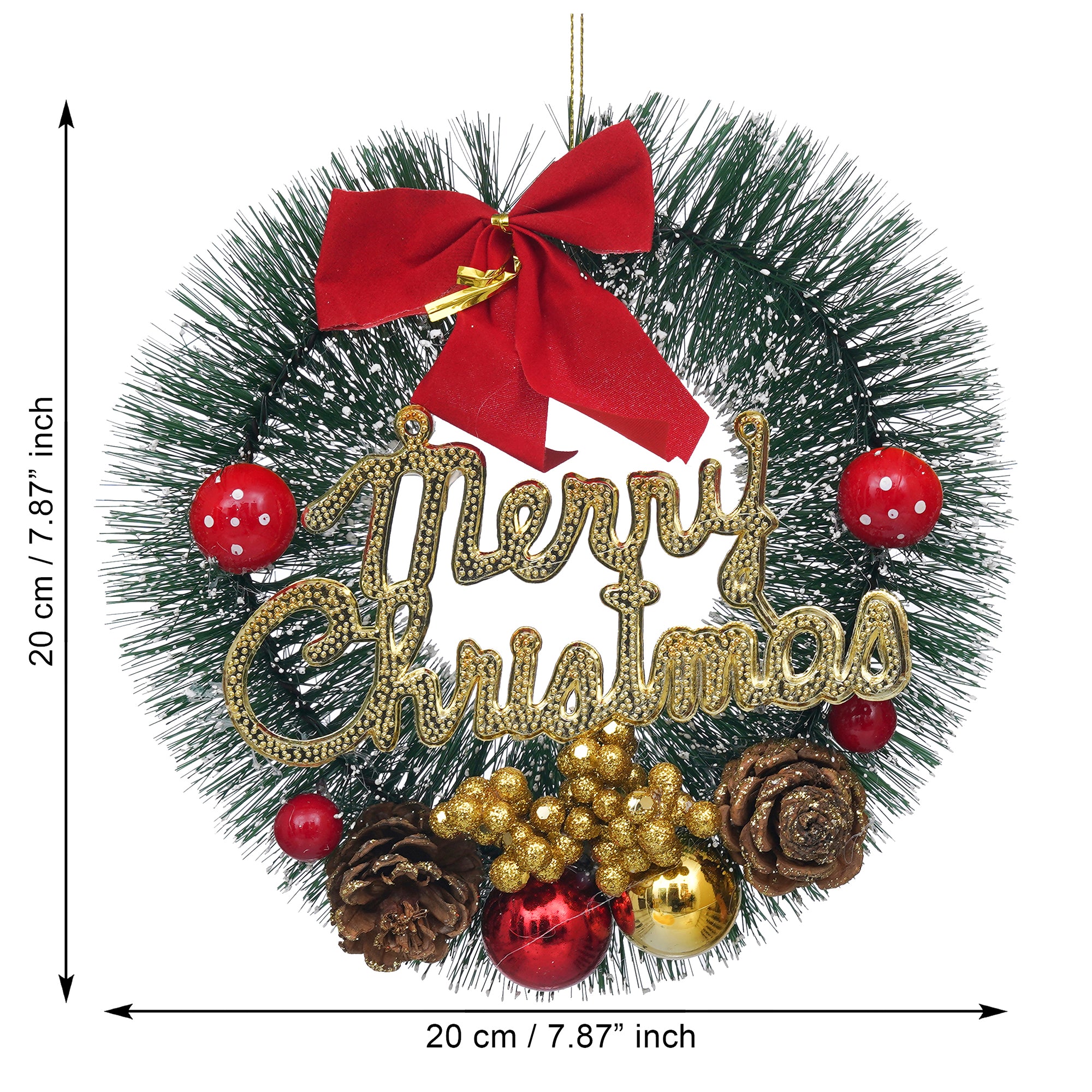 eCraftIndia Merry Christmas Wreath With Berries, Balls, Flowers, Ribbon  Christmas Front Door Ornament and Wall Decoration  Artificial Pine Garland for Xmas Party Decor 3