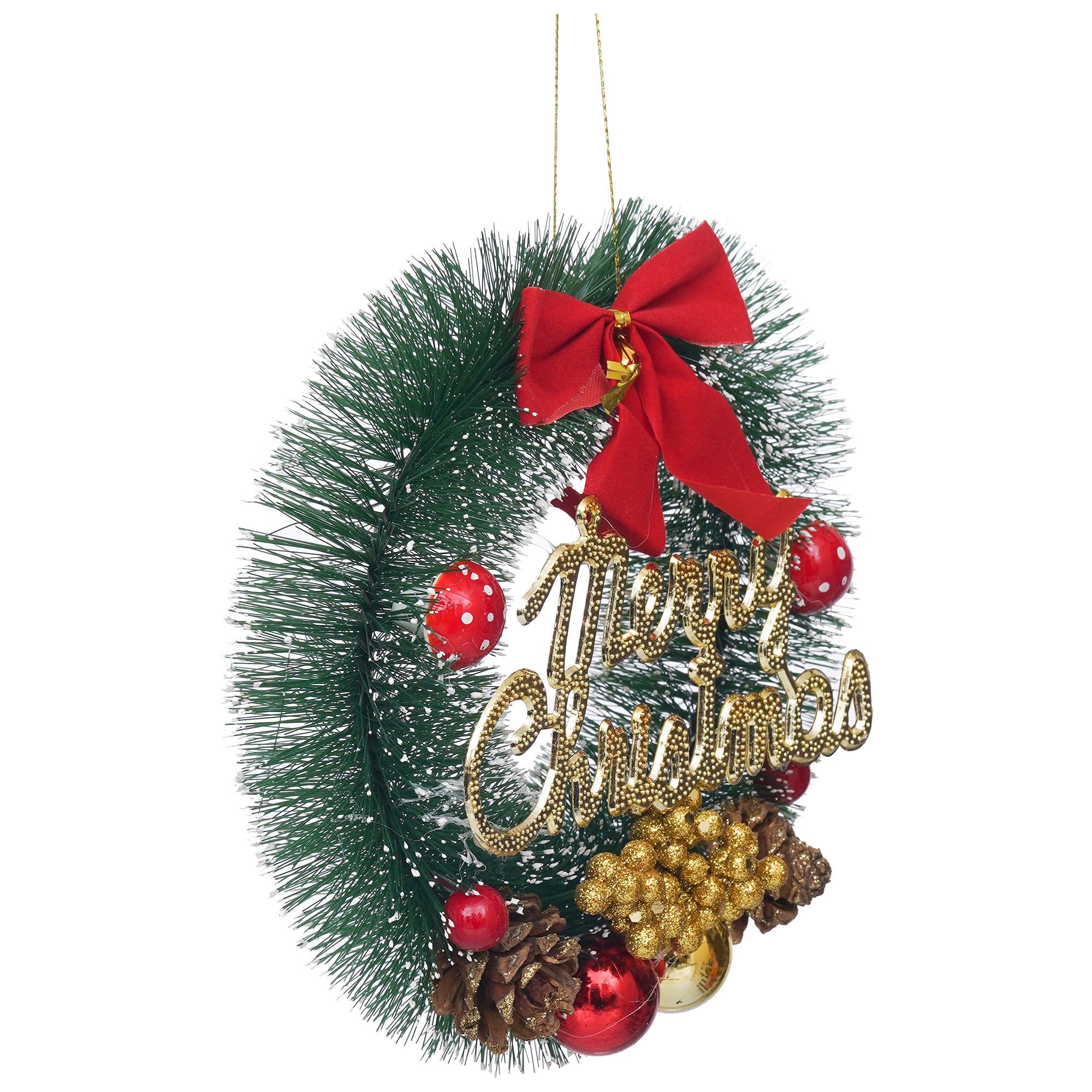 eCraftIndia Merry Christmas Wreath With Berries, Balls, Flowers, Ribbon  Christmas Front Door Ornament and Wall Decoration  Artificial Pine Garland for Xmas Party Decor 6