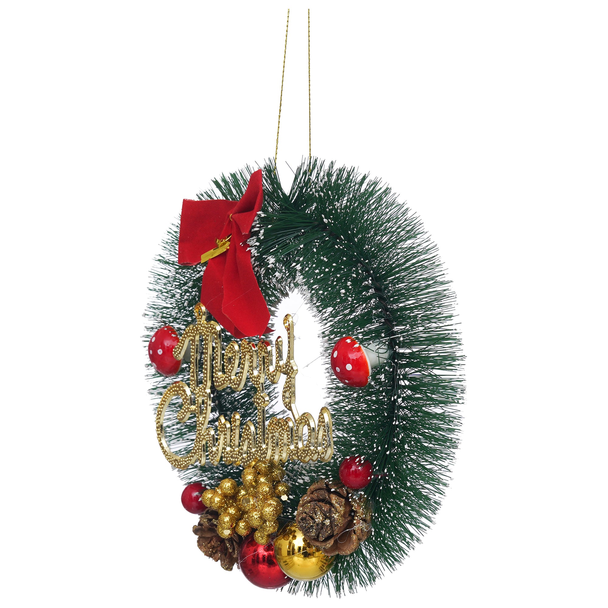 eCraftIndia Merry Christmas Wreath With Berries, Balls, Flowers, Ribbon  Christmas Front Door Ornament and Wall Decoration  Artificial Pine Garland for Xmas Party Decor 7