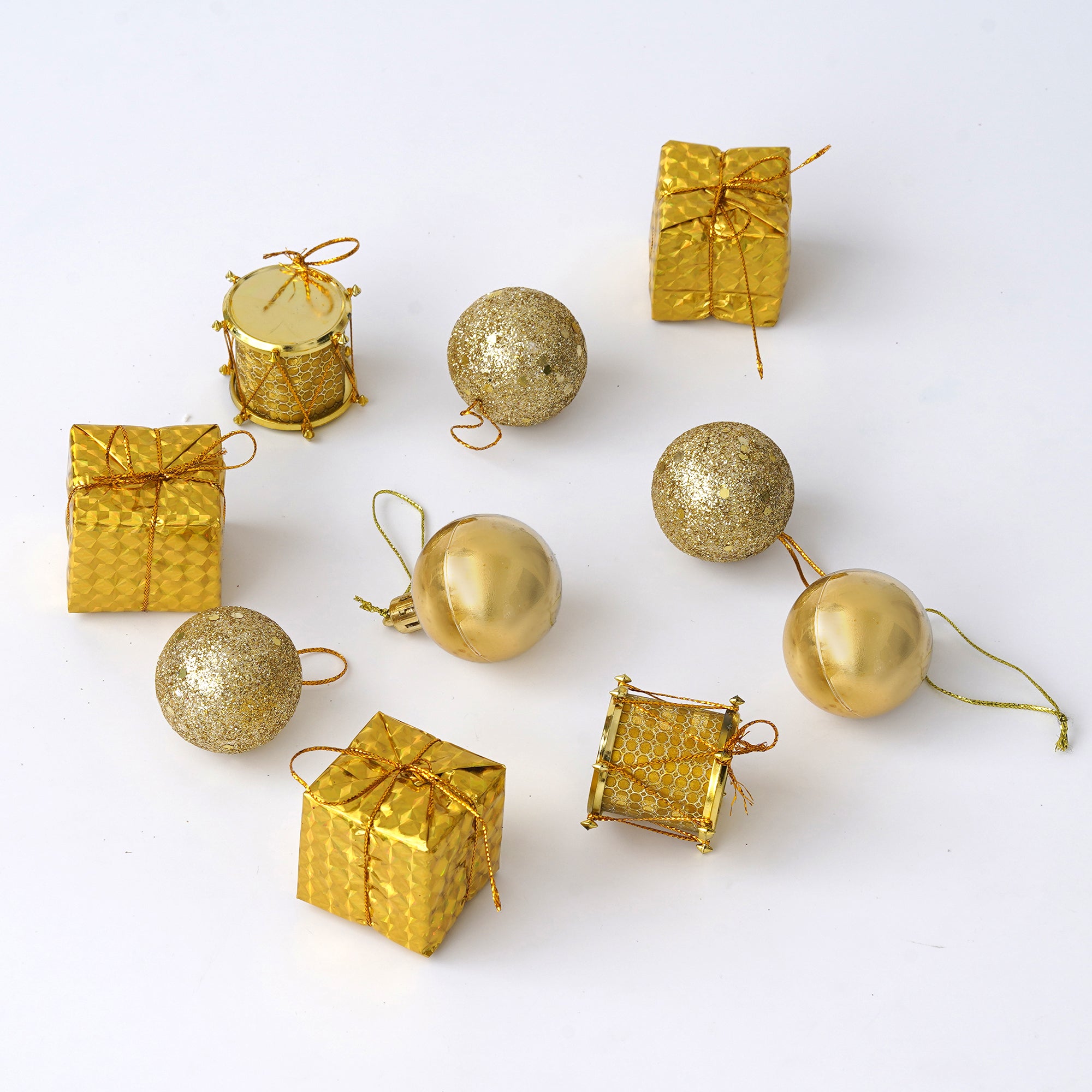 eCraftIndia Golden Christmas Tree Decoration Items  Balls, Gifts, Drums 2