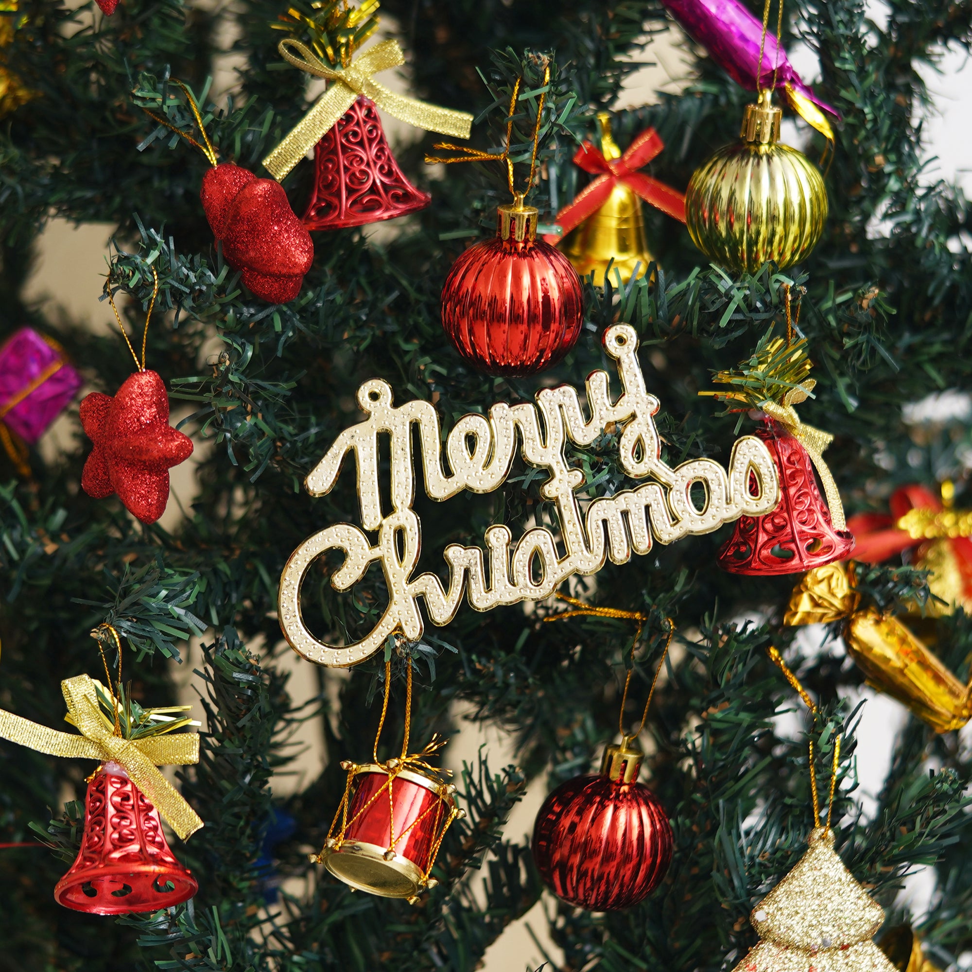eCraftIndia Christmas Tree Decorative Hanging Ornaments, Decoration Items  Merry Christmas Cutout, Stars, Balls, Drums, Bells, Pine Tree 1