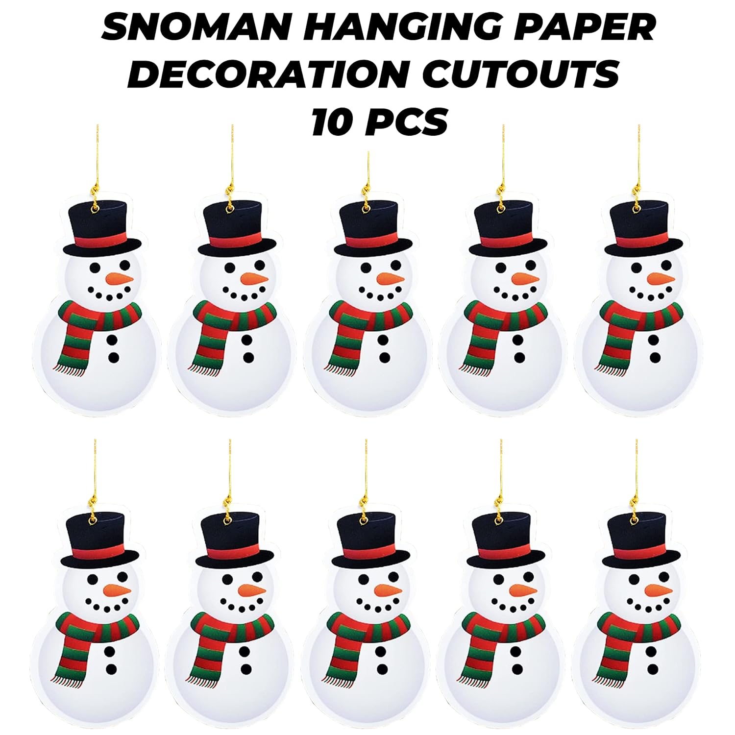 eCraftIndia Set of 10 Paper Printed Snowman Hangings for Christmas Tree and Wall Decoration 2