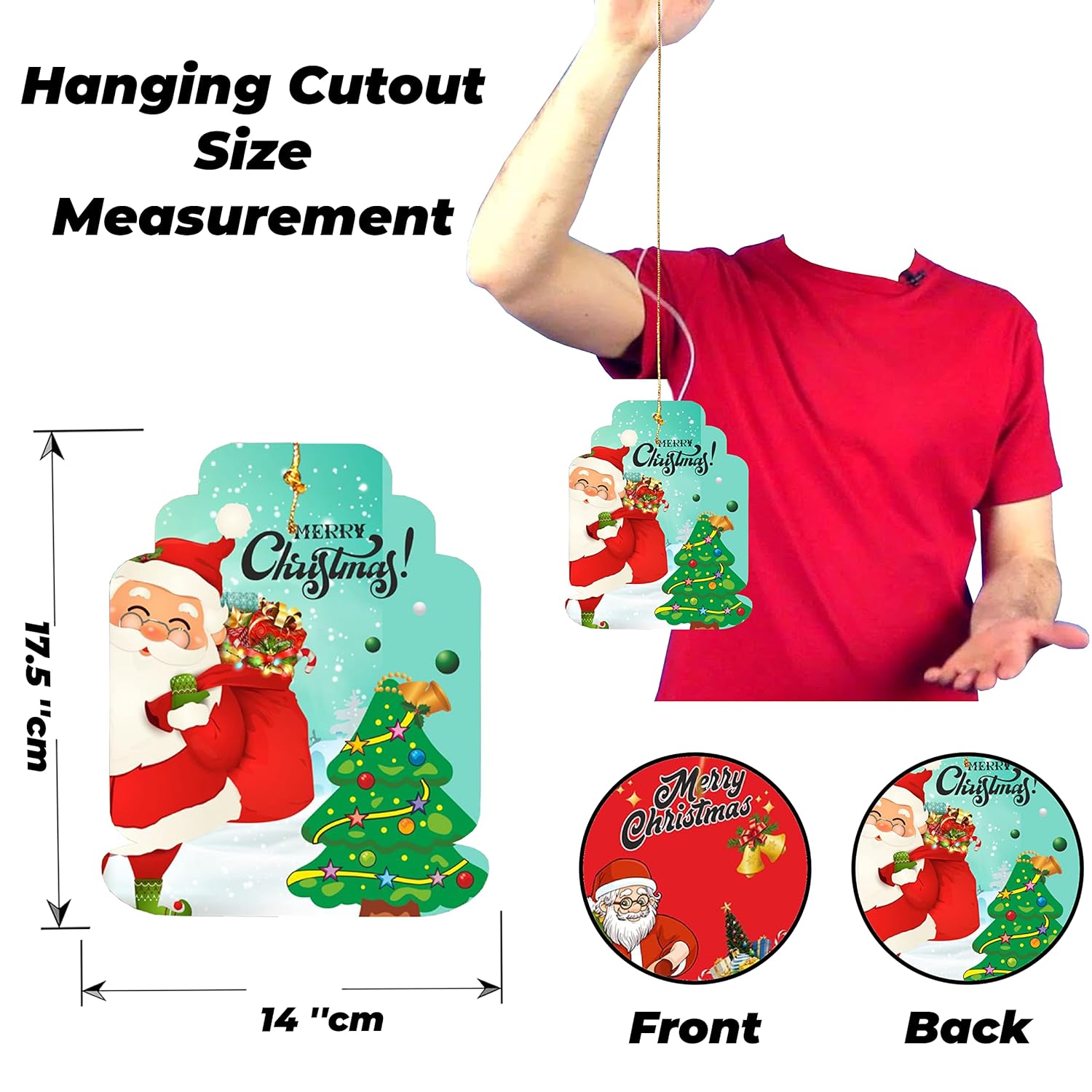 eCraftIndia Santa Claus With Gift Bag Christmas Tree Printed Merry Christmas Paper Card Hanging Decoration (Set of 10 Pcs) 1