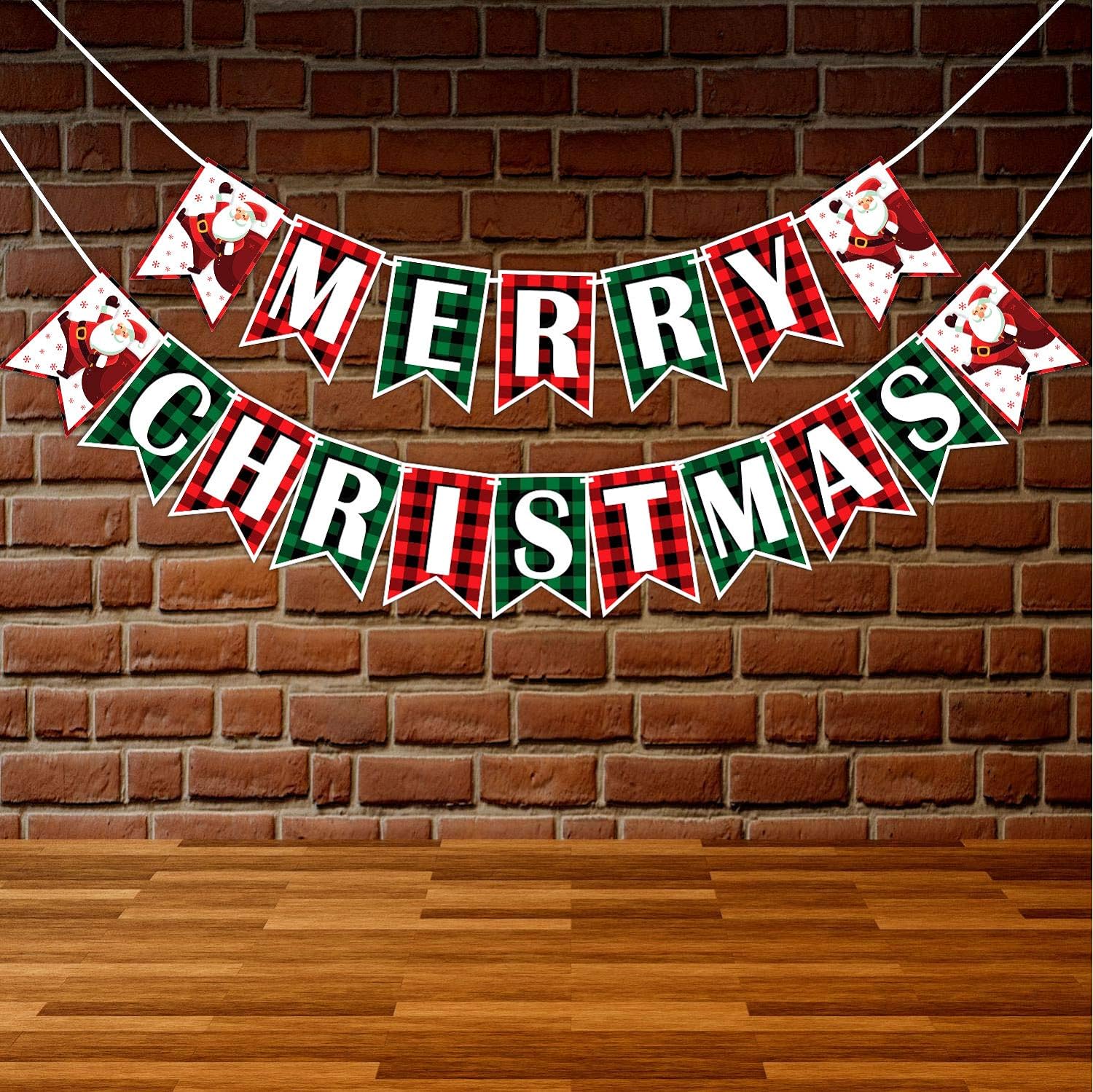 eCraftIndia Merry Christmas Santa Bunting Banner, Christmas Decorations Item for Home, Office (Red, Green, White)
