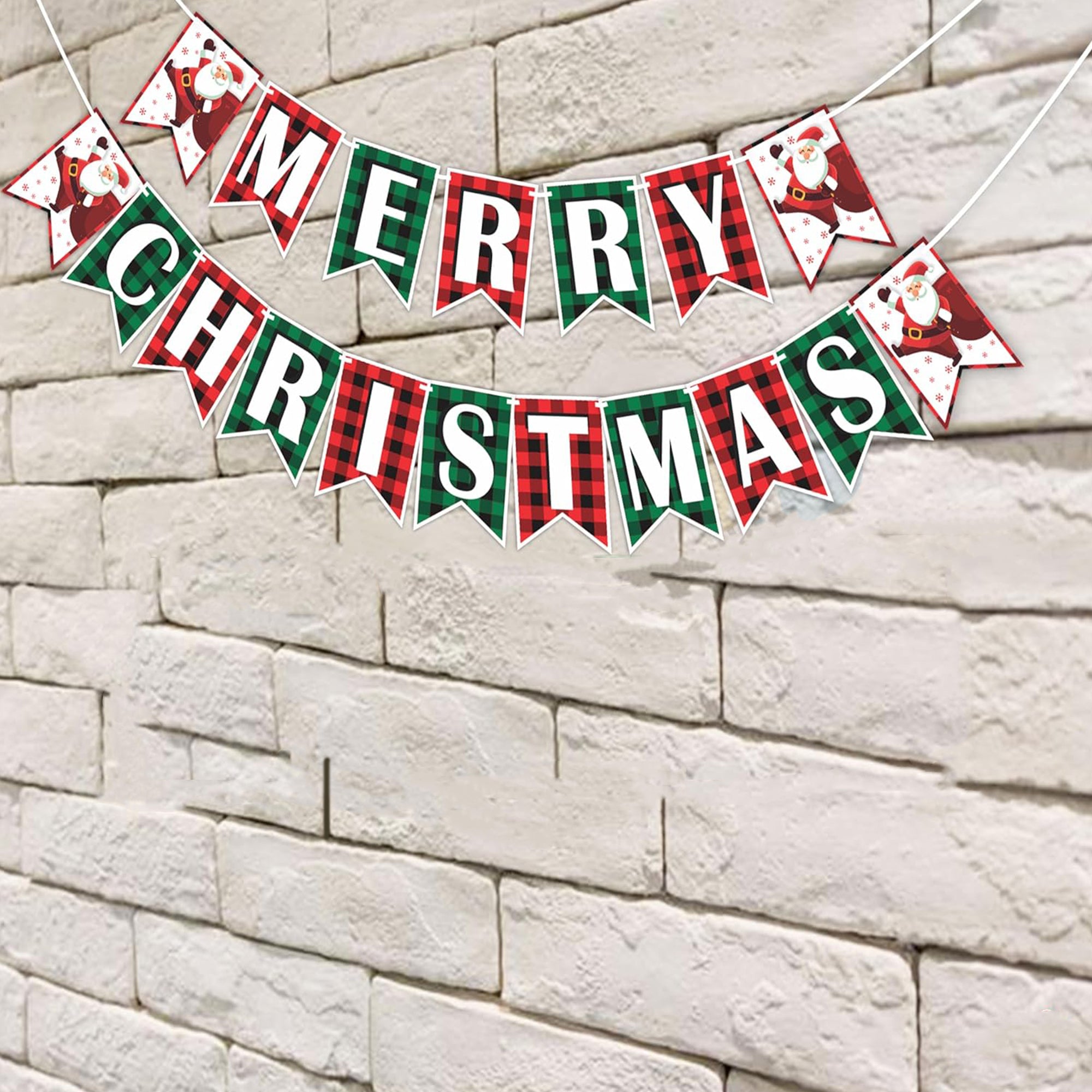 eCraftIndia Merry Christmas Santa Bunting Banner, Christmas Decorations Item for Home, Office (Red, Green, White) 3