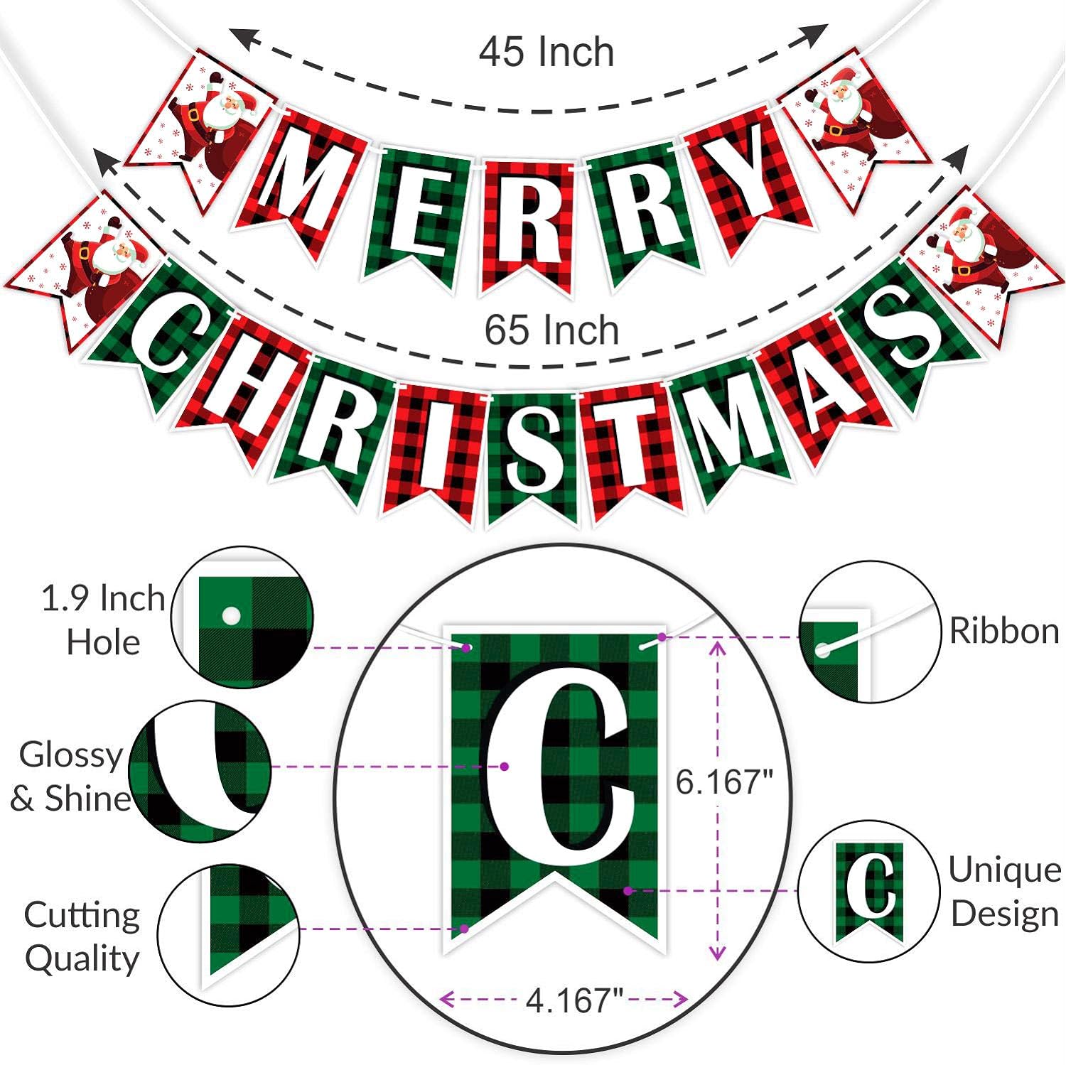 eCraftIndia Merry Christmas Santa Bunting Banner, Christmas Decorations Item for Home, Office (Red, Green, White) 4