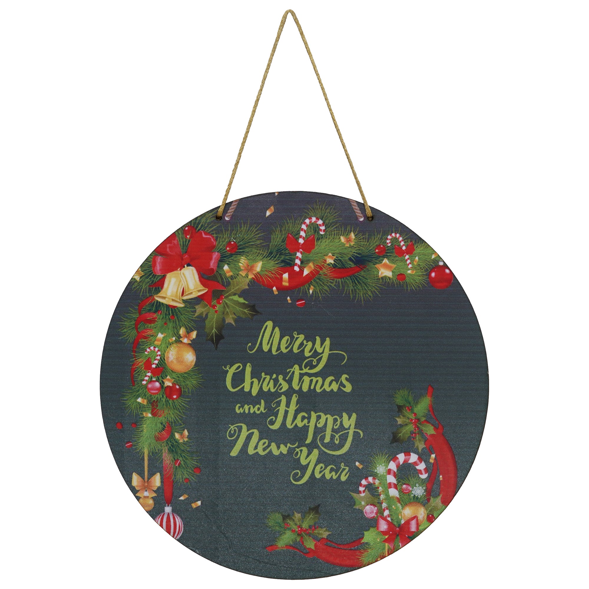 eCraftIndia "Merry Christmas and Happy New Year" Printed Wall/Door Hanging for Home and Christmas Decorations (Green, Red, Golden) 2