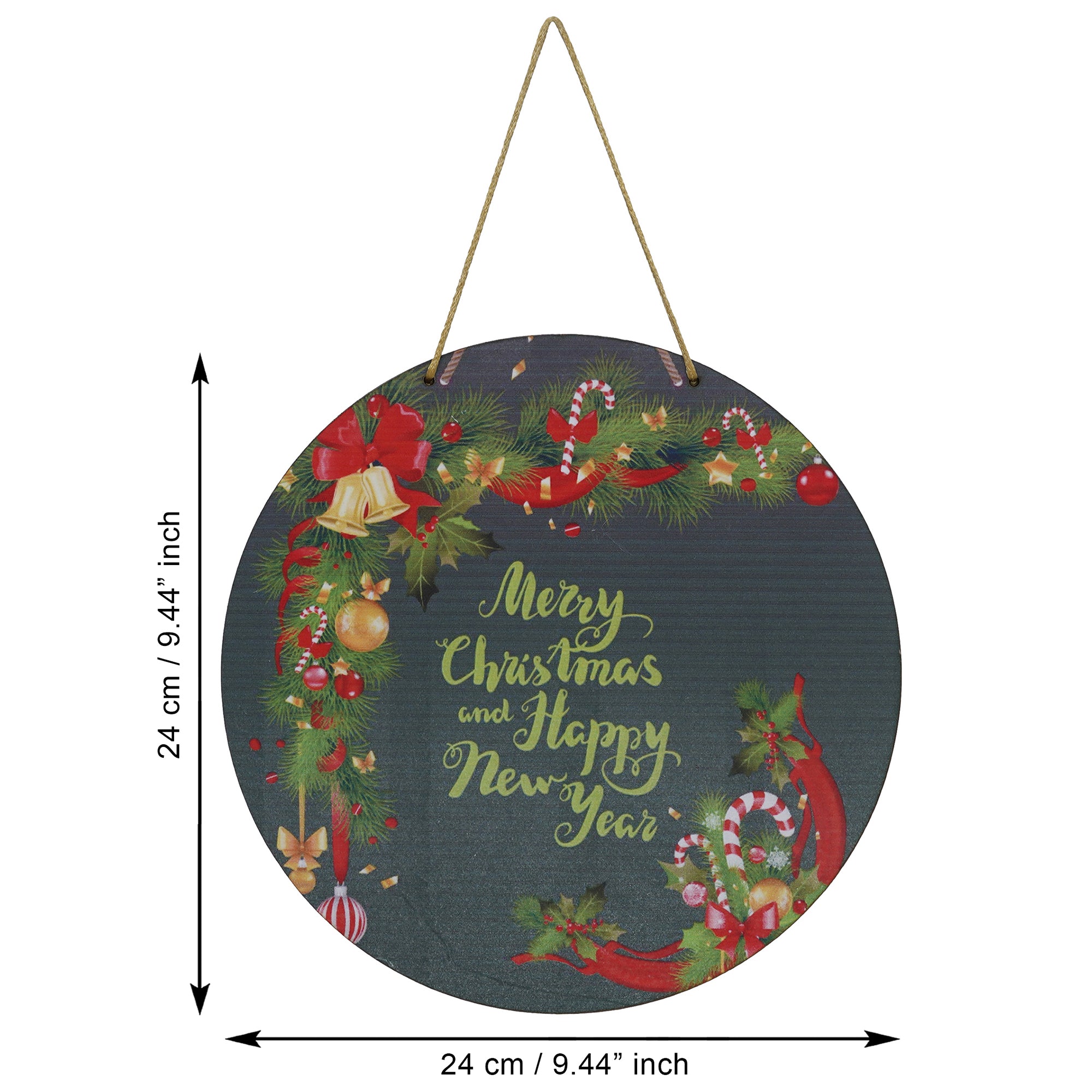 eCraftIndia "Merry Christmas and Happy New Year" Printed Wall/Door Hanging for Home and Christmas Decorations (Green, Red, Golden) 3