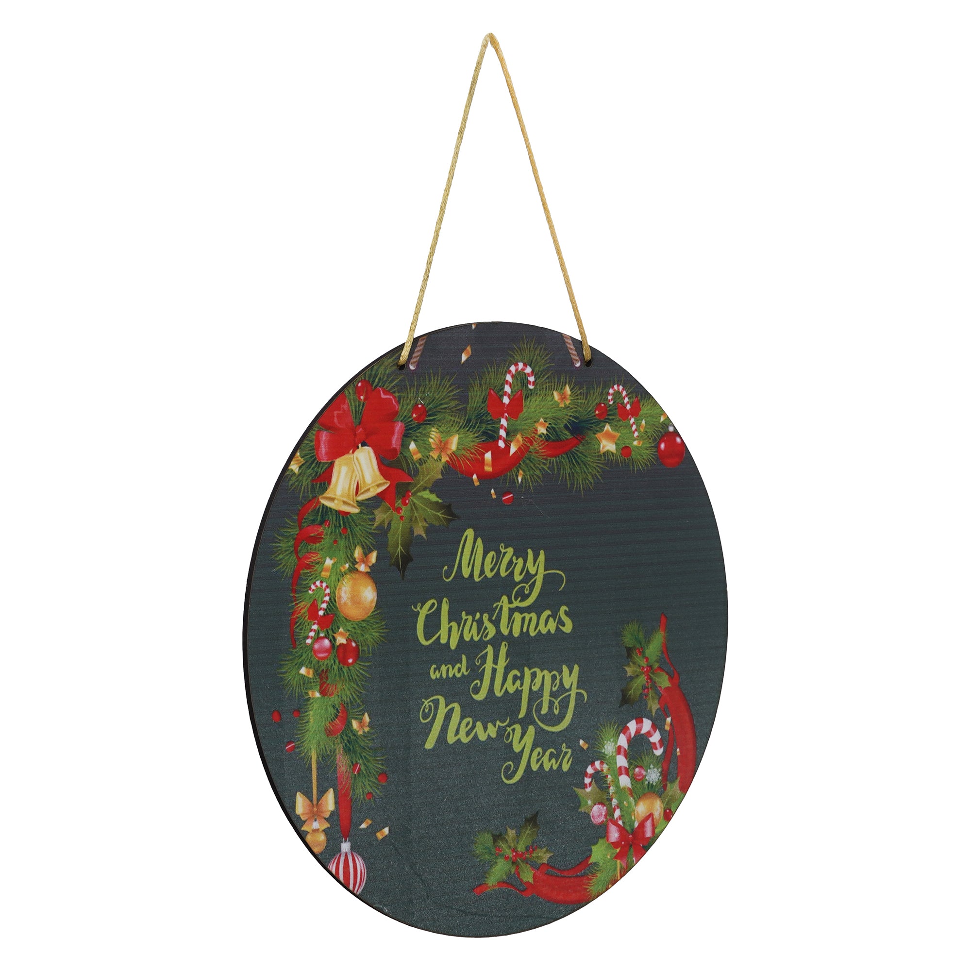 eCraftIndia "Merry Christmas and Happy New Year" Printed Wall/Door Hanging for Home and Christmas Decorations (Green, Red, Golden) 6