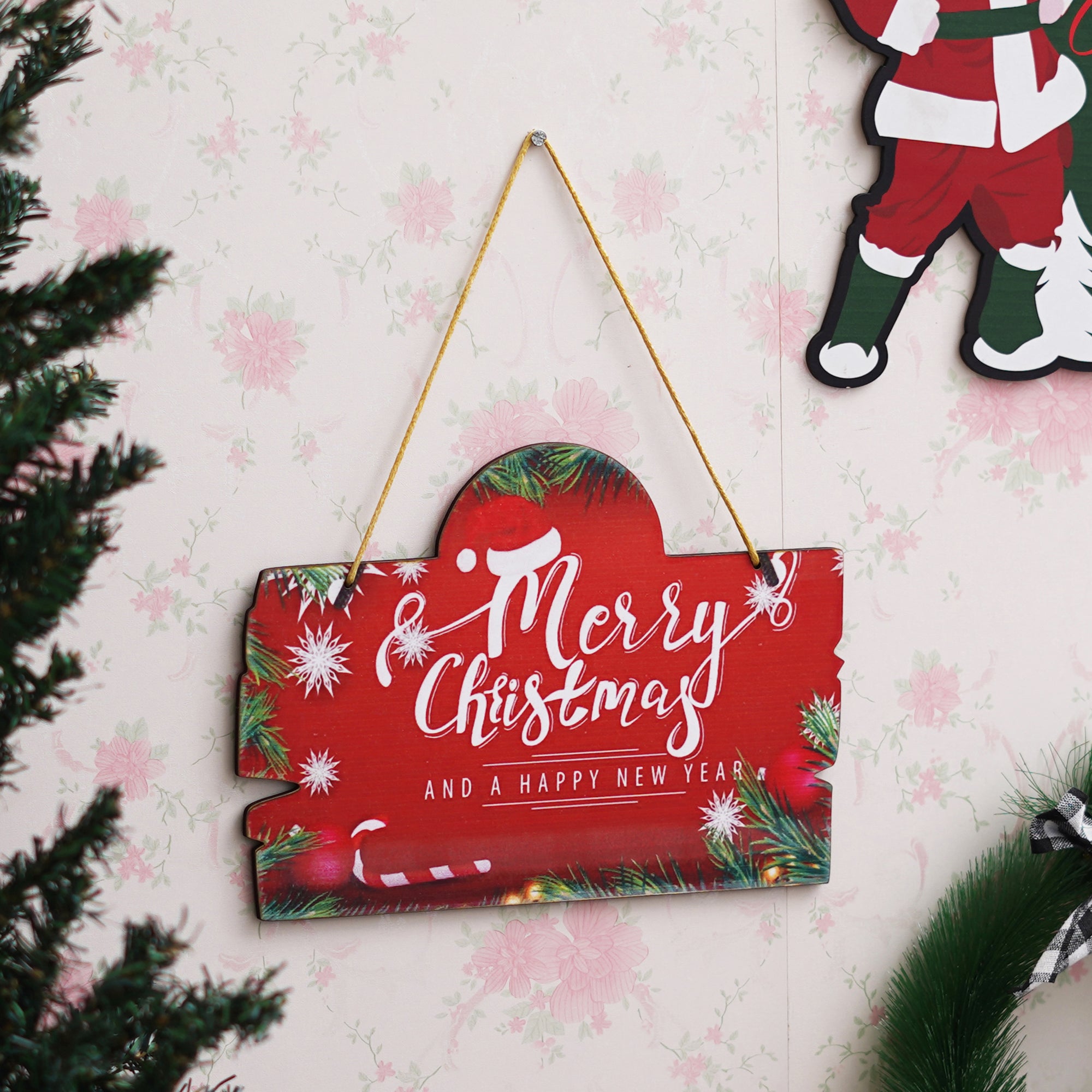 eCraftIndia "Merry Christmas and Happy New Year" Printed Door Wall Hanging for Home and Christmas Tree Decorations (Red, Green, White) 5