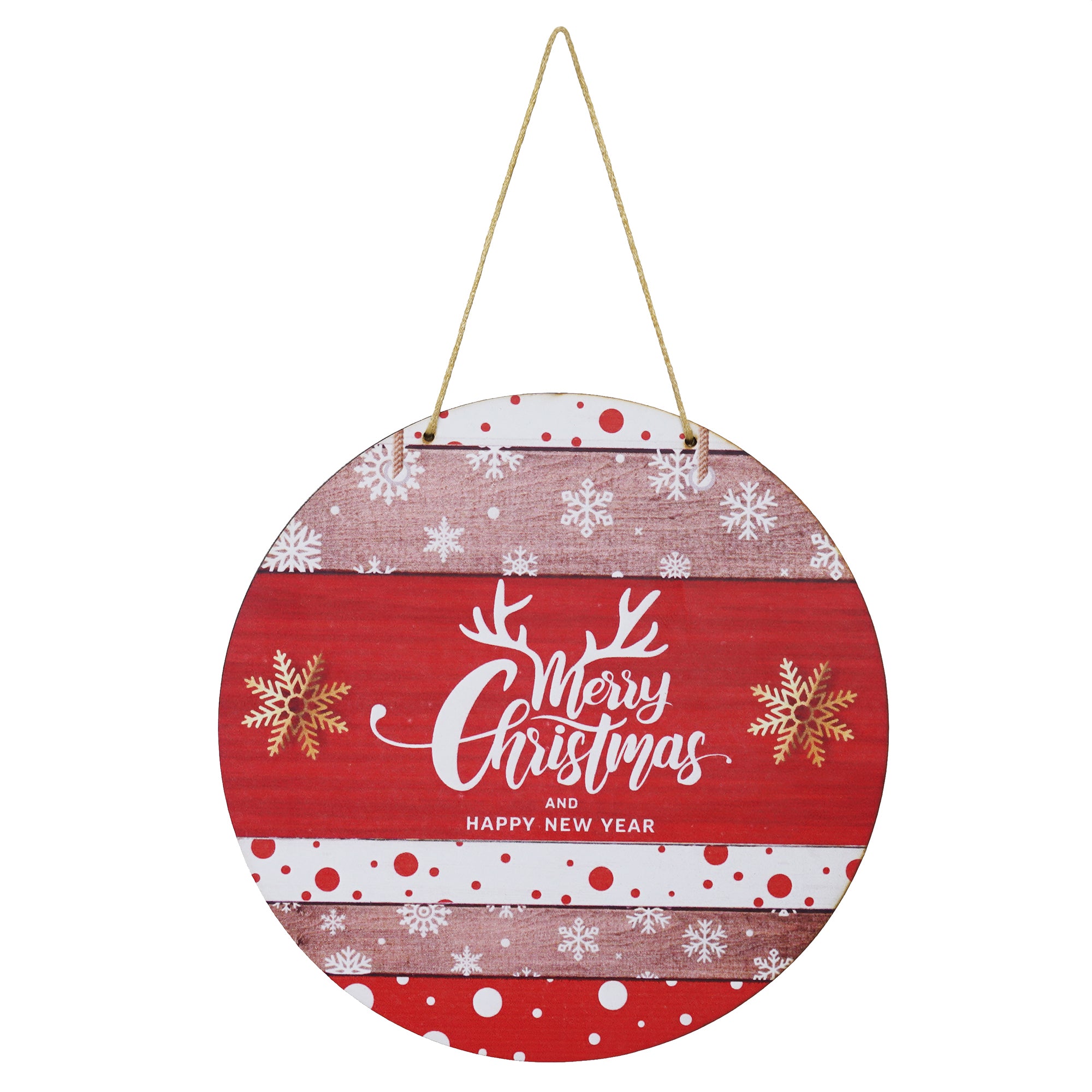 eCraftIndia "Merry Christmas and Happy New Year" Printed Wooden Door Wall Hanging for Home and Christmas Tree Decorations (Red, White, Golden) 2